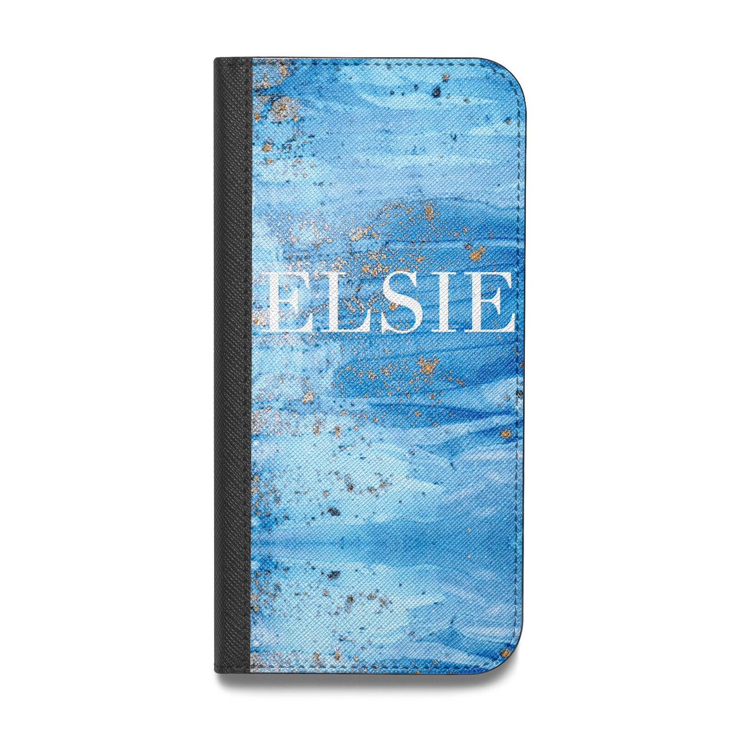 Blue Gold Marble Personalised Vegan Leather Flip iPhone Case