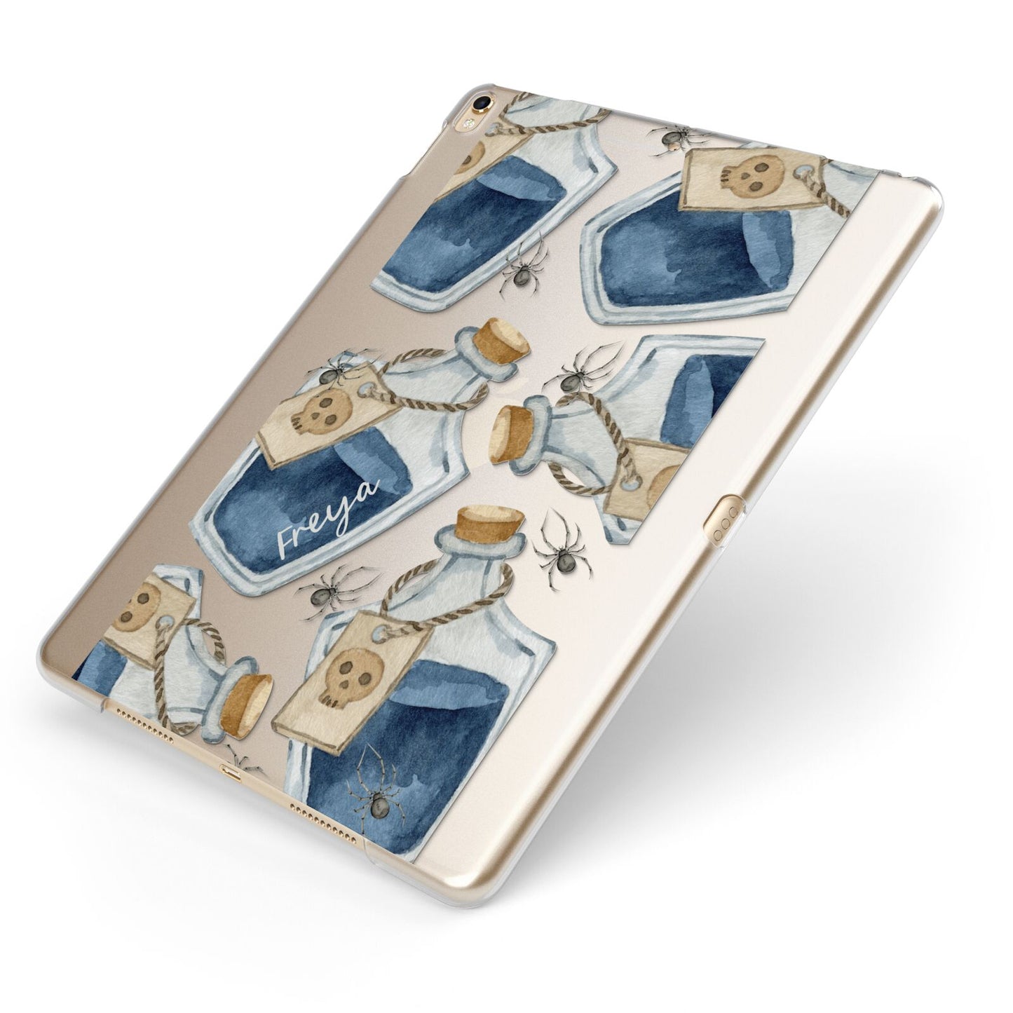 Blue Halloween Potion Apple iPad Case on Gold iPad Side View