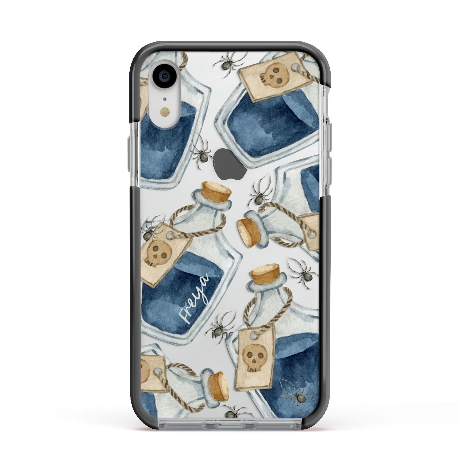 Blue Halloween Potion Apple iPhone XR Impact Case Black Edge on Silver Phone