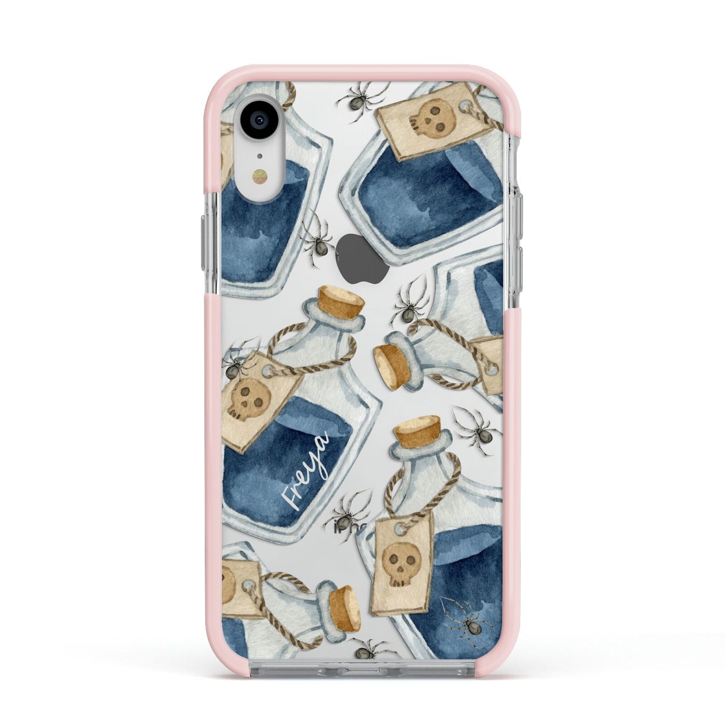 Blue Halloween Potion Apple iPhone XR Impact Case Pink Edge on Silver Phone