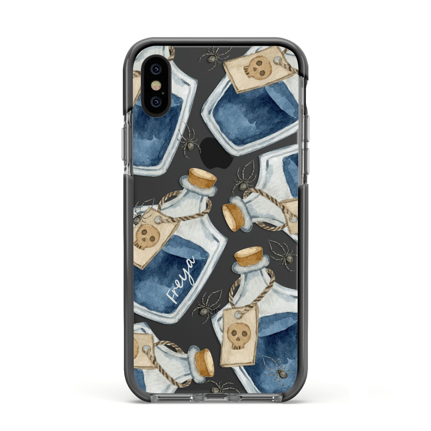 Blue Halloween Potion Apple iPhone Xs Impact Case Black Edge on Black Phone