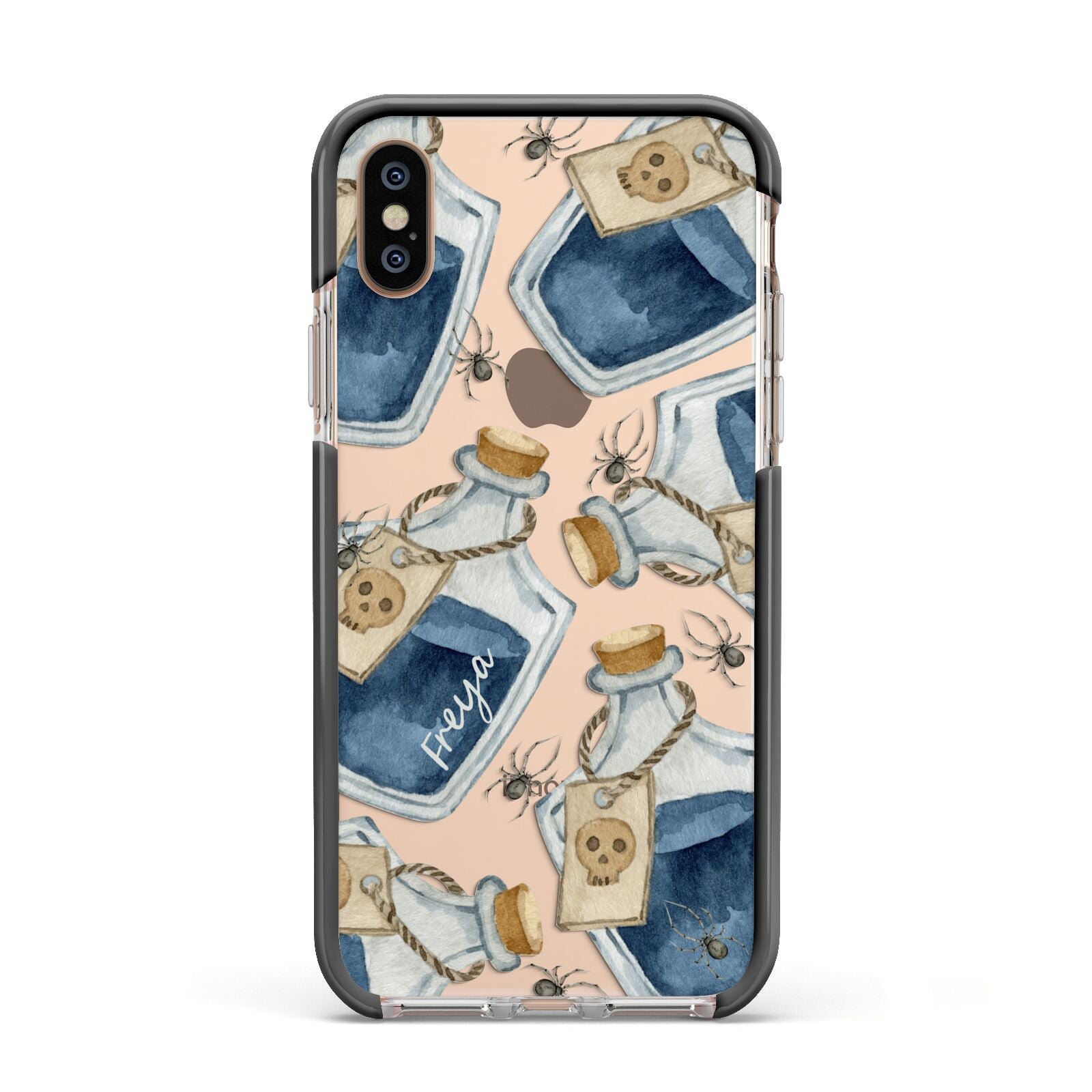 Blue Halloween Potion Apple iPhone Xs Impact Case Black Edge on Gold Phone