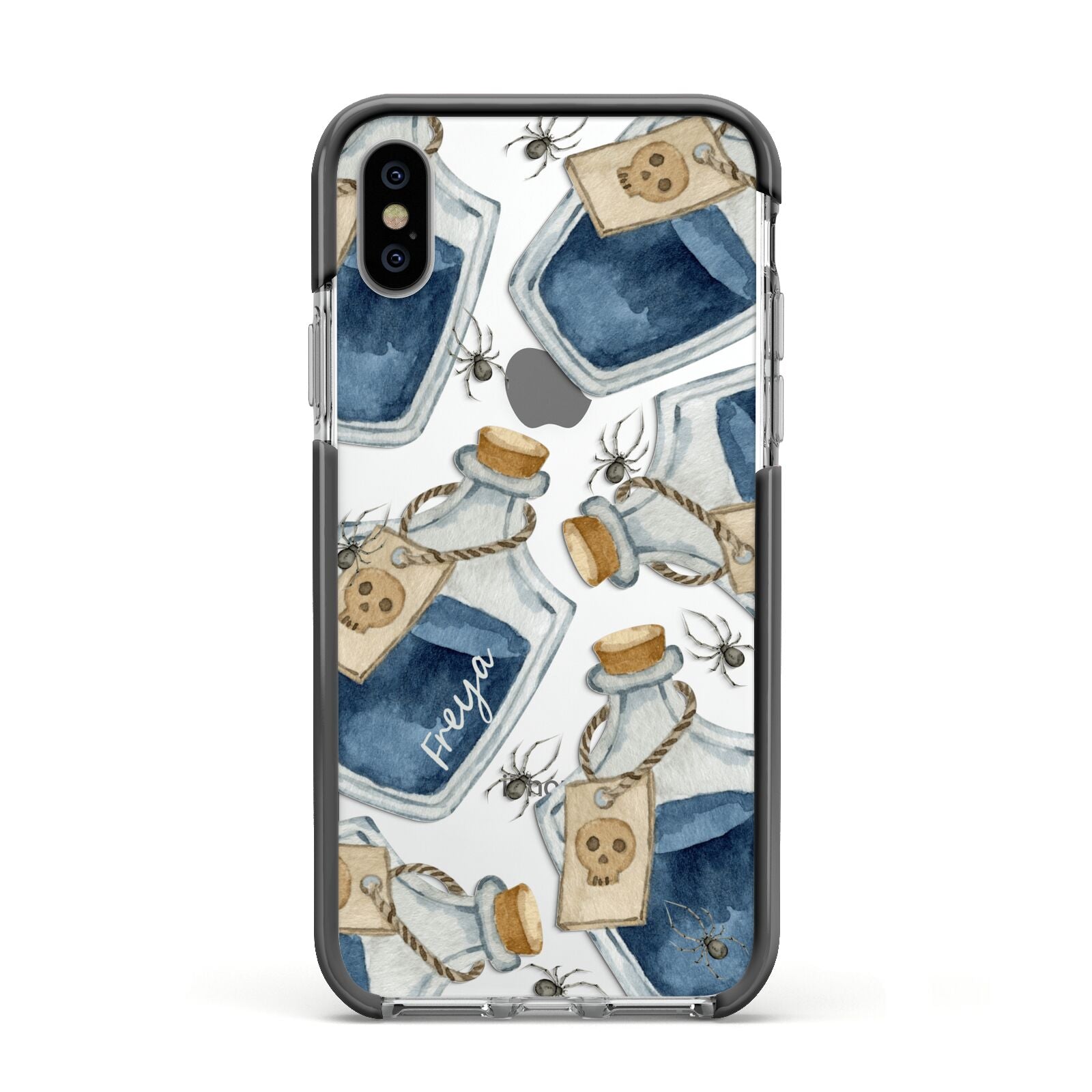 Blue Halloween Potion Apple iPhone Xs Impact Case Black Edge on Silver Phone