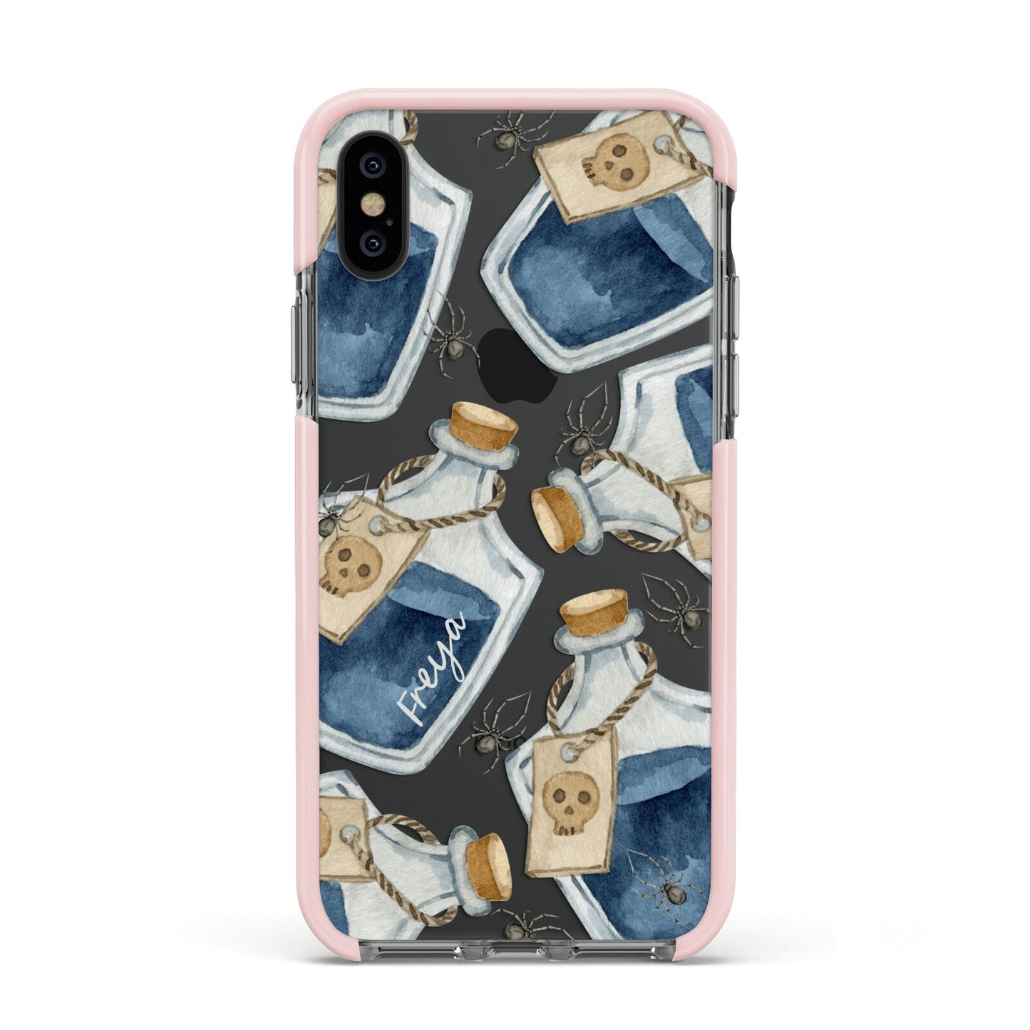 Blue Halloween Potion Apple iPhone Xs Impact Case Pink Edge on Black Phone