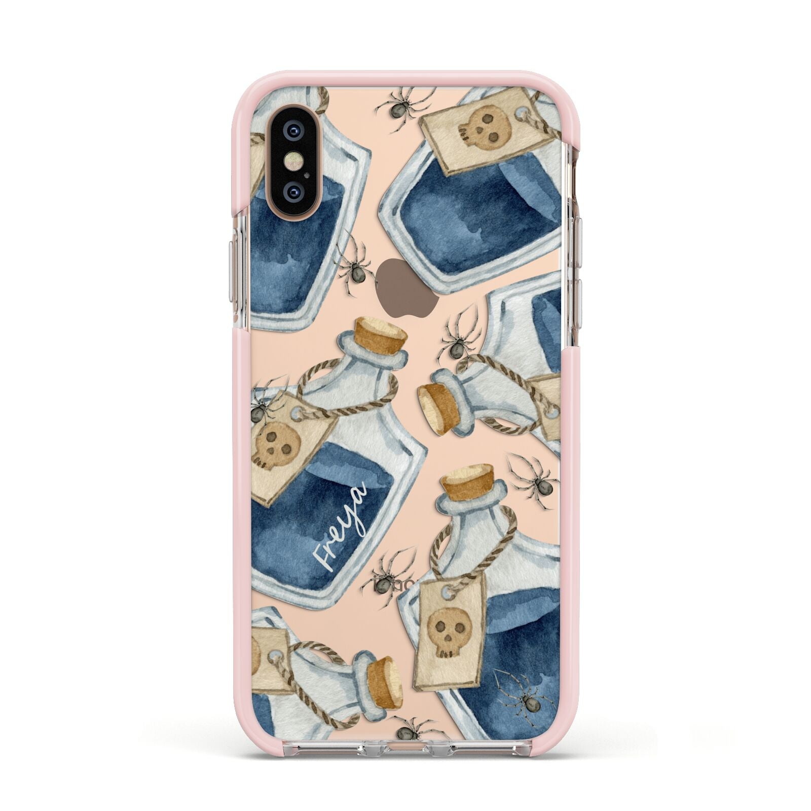 Blue Halloween Potion Apple iPhone Xs Impact Case Pink Edge on Gold Phone