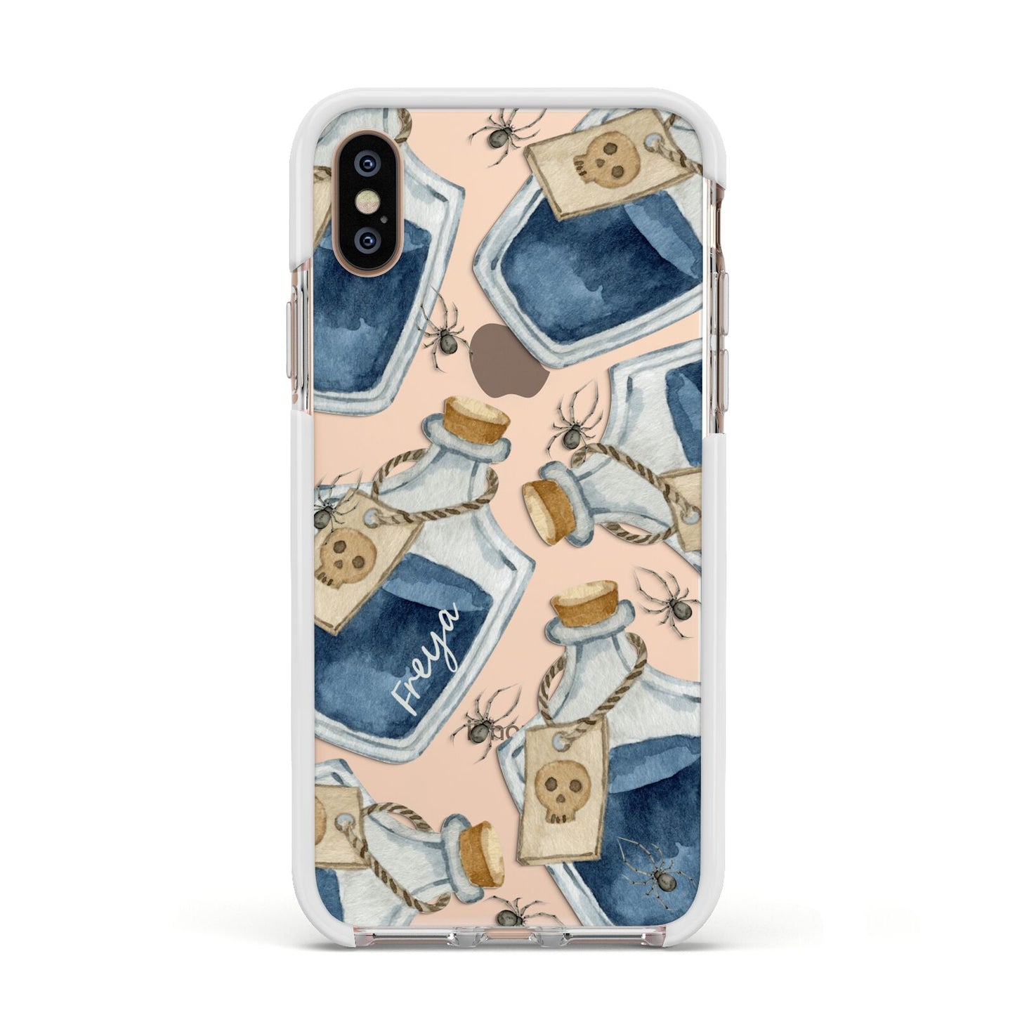 Blue Halloween Potion Apple iPhone Xs Impact Case White Edge on Gold Phone