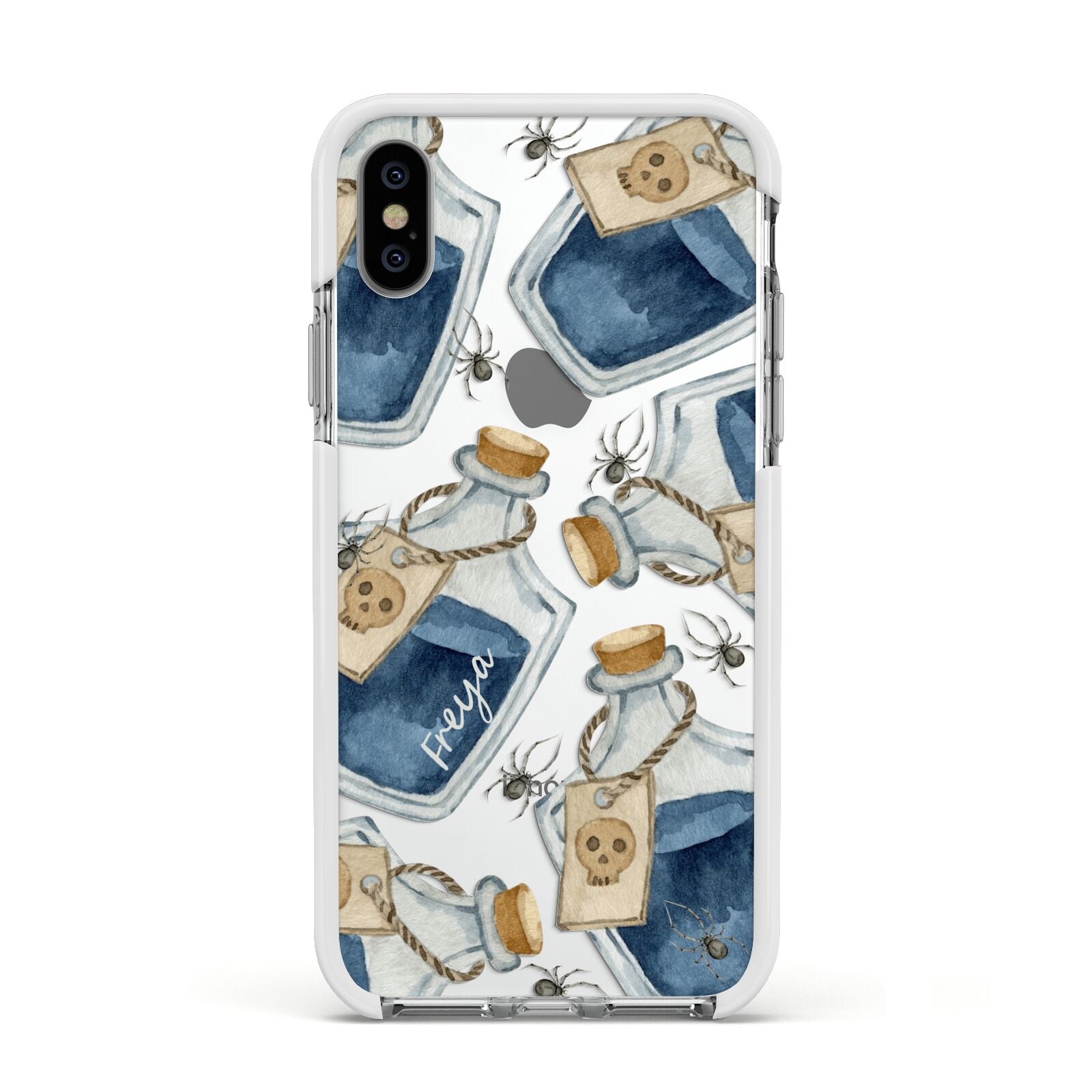 Blue Halloween Potion Apple iPhone Xs Impact Case White Edge on Silver Phone