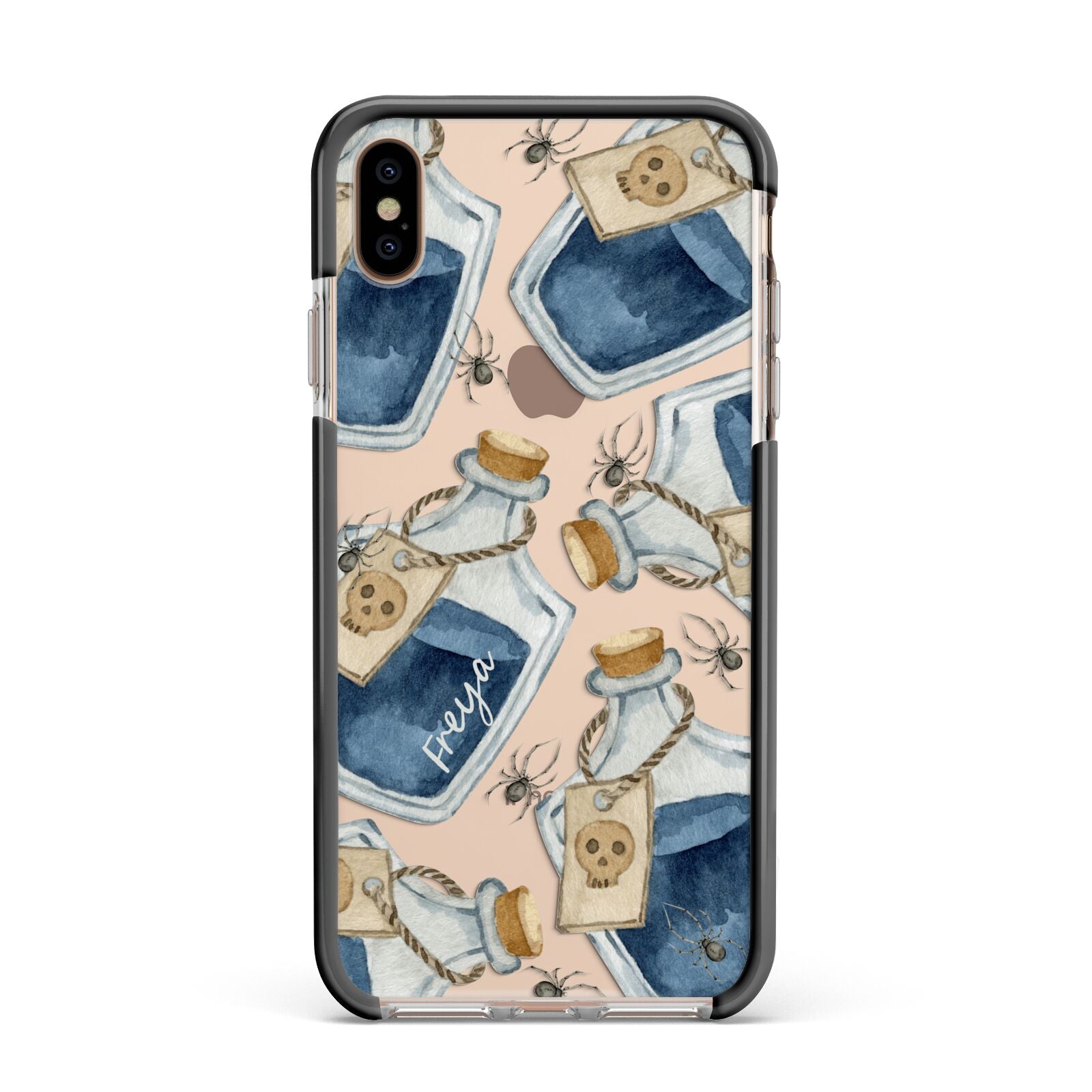 Blue Halloween Potion Apple iPhone Xs Max Impact Case Black Edge on Gold Phone