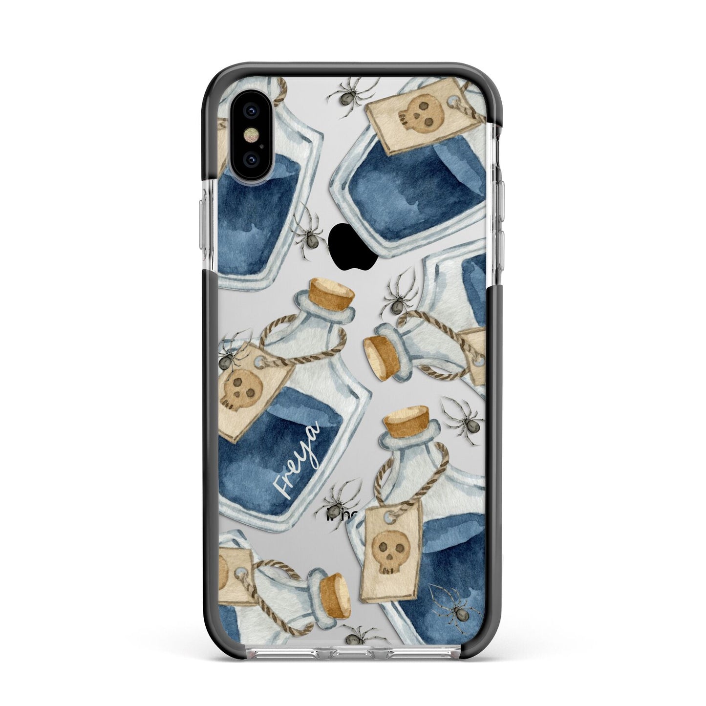 Blue Halloween Potion Apple iPhone Xs Max Impact Case Black Edge on Silver Phone