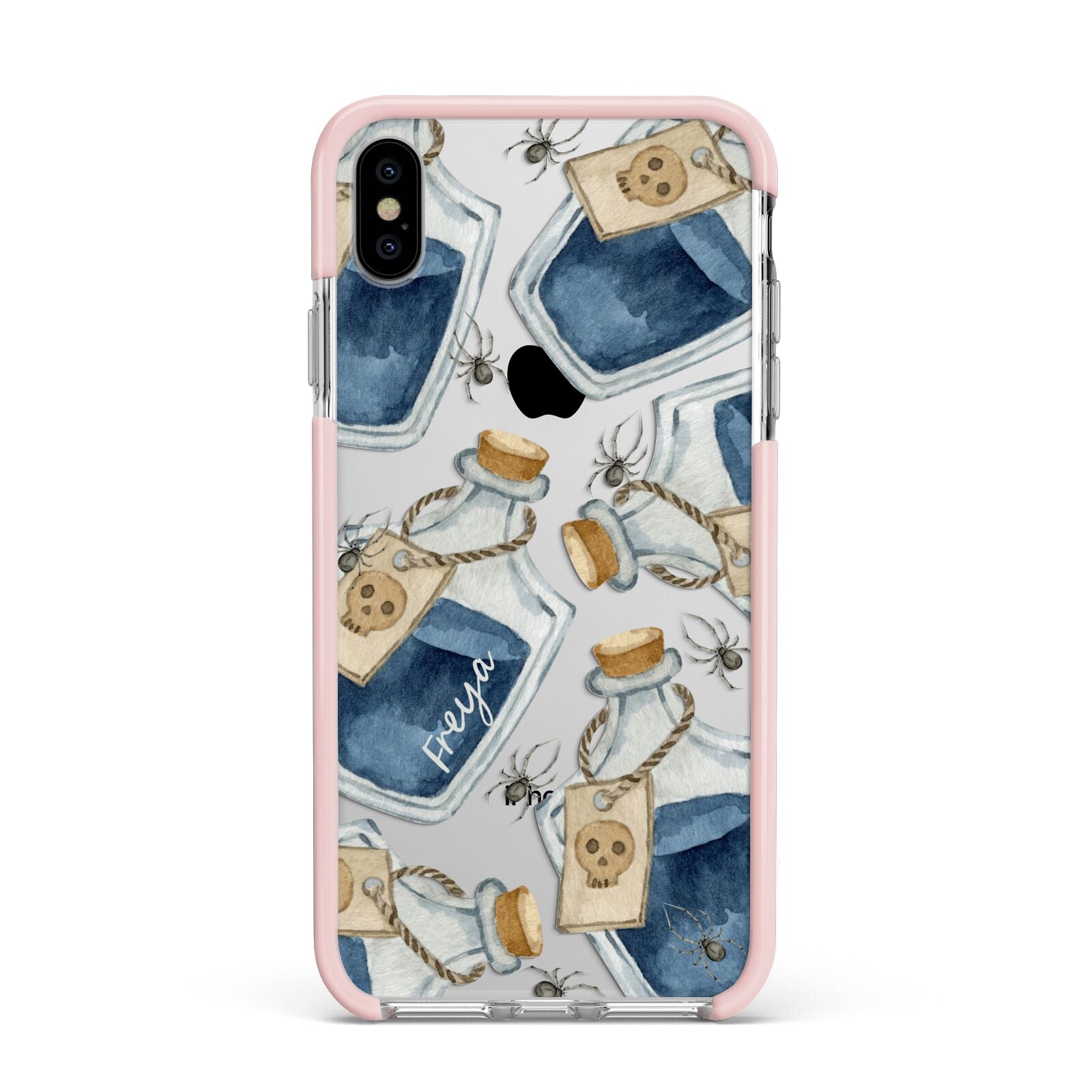 Blue Halloween Potion Apple iPhone Xs Max Impact Case Pink Edge on Silver Phone