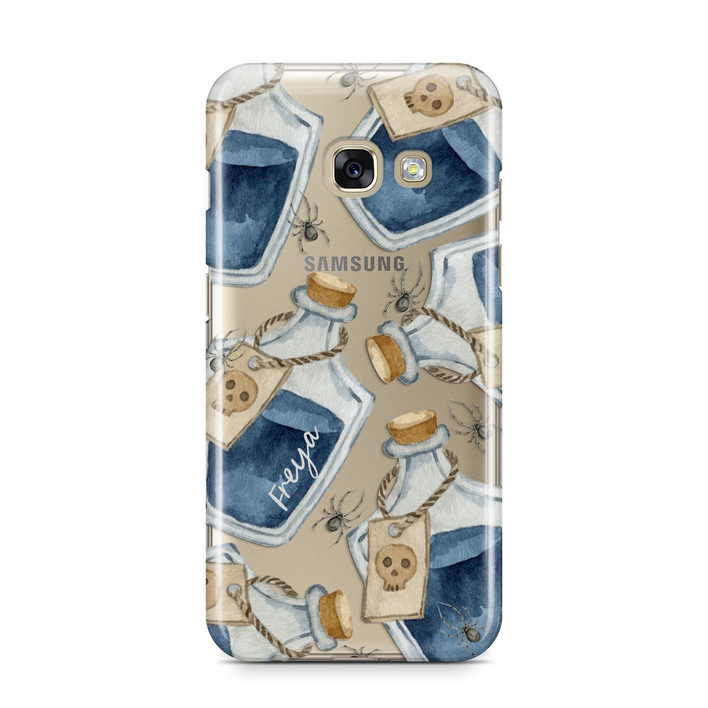 Blue Halloween Potion Samsung Galaxy A3 2017 Case on gold phone