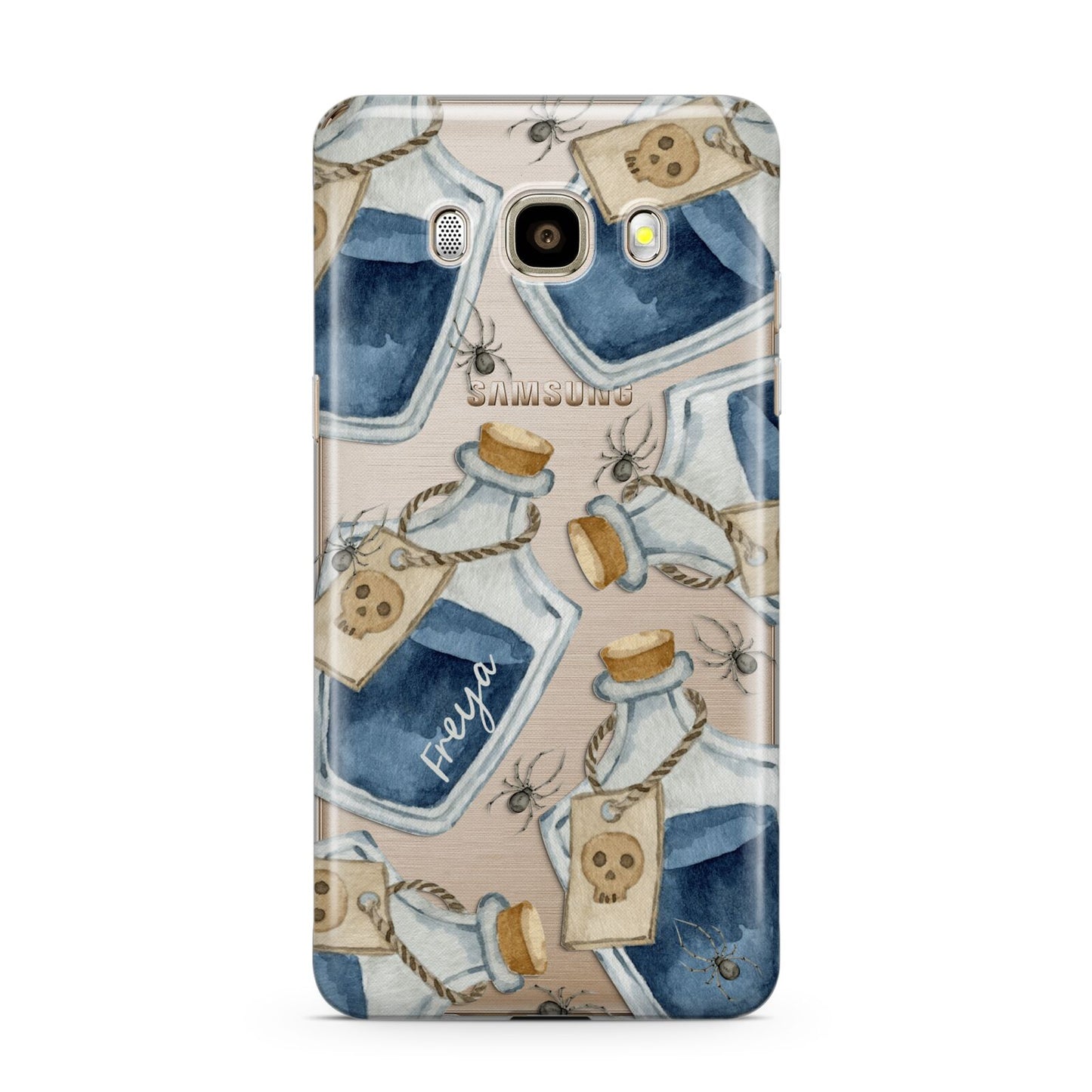 Blue Halloween Potion Samsung Galaxy J7 2016 Case on gold phone