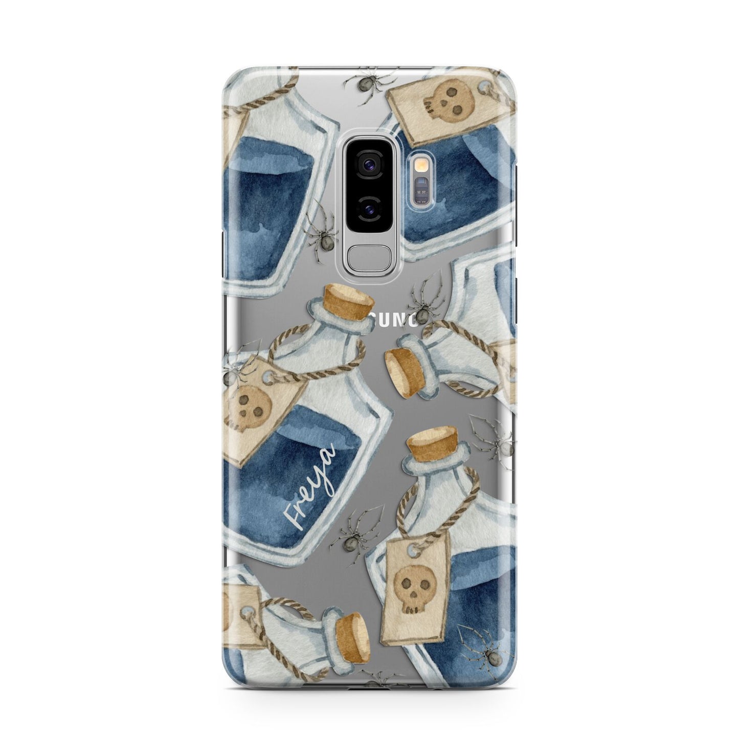 Blue Halloween Potion Samsung Galaxy S9 Plus Case on Silver phone