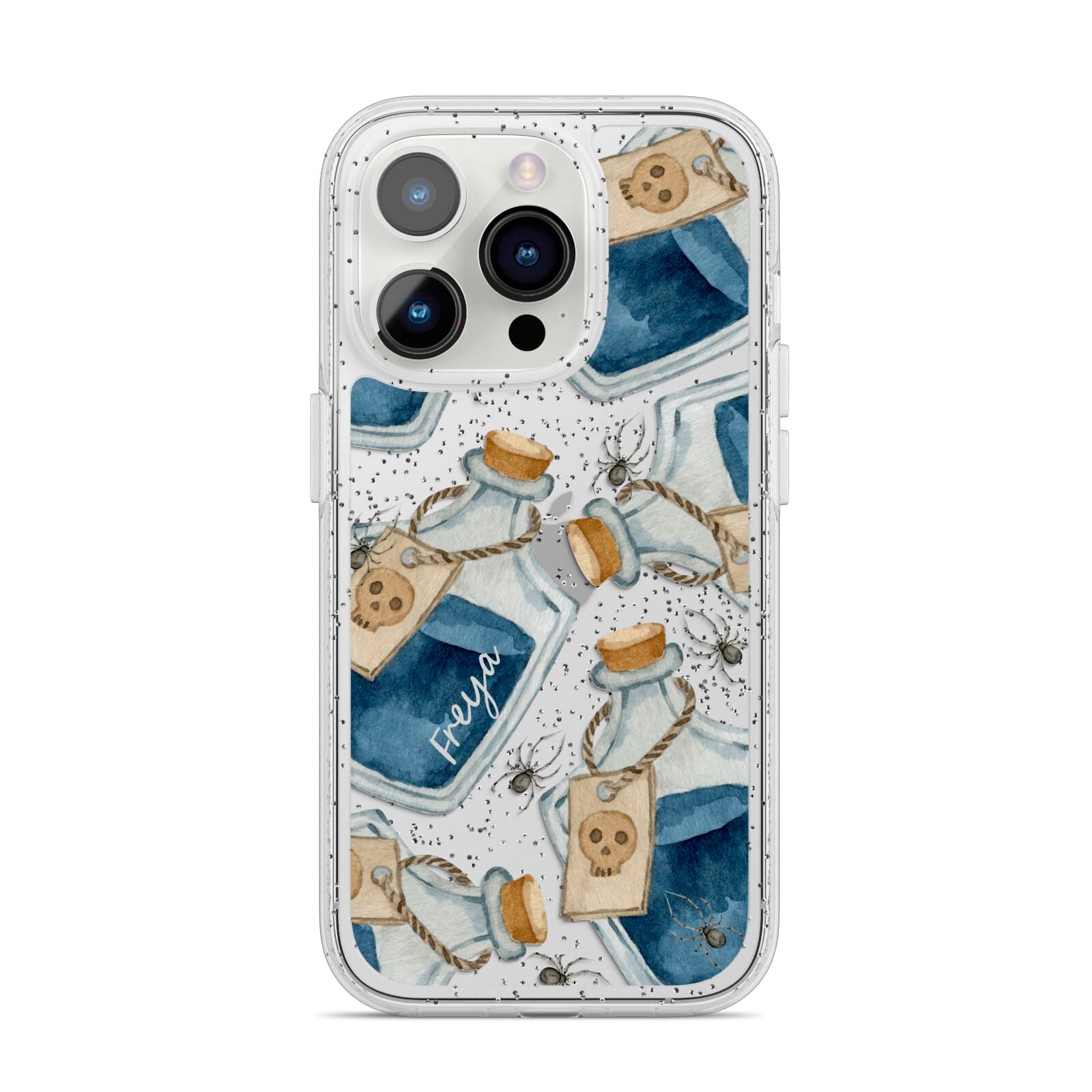 Blue Halloween Potion iPhone 14 Pro Glitter Tough Case Silver