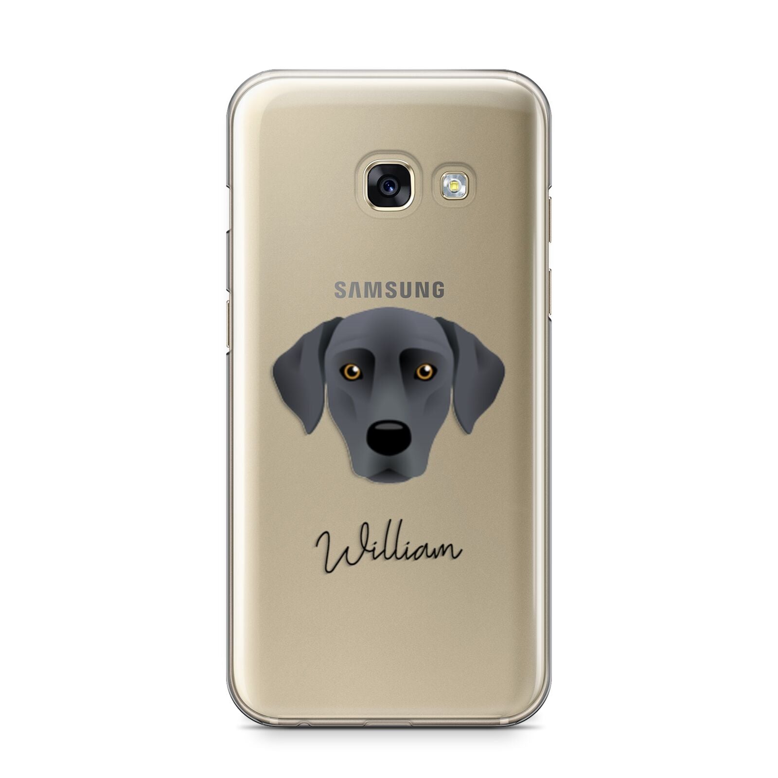 Blue Lacy Personalised Samsung Galaxy A3 2017 Case on gold phone