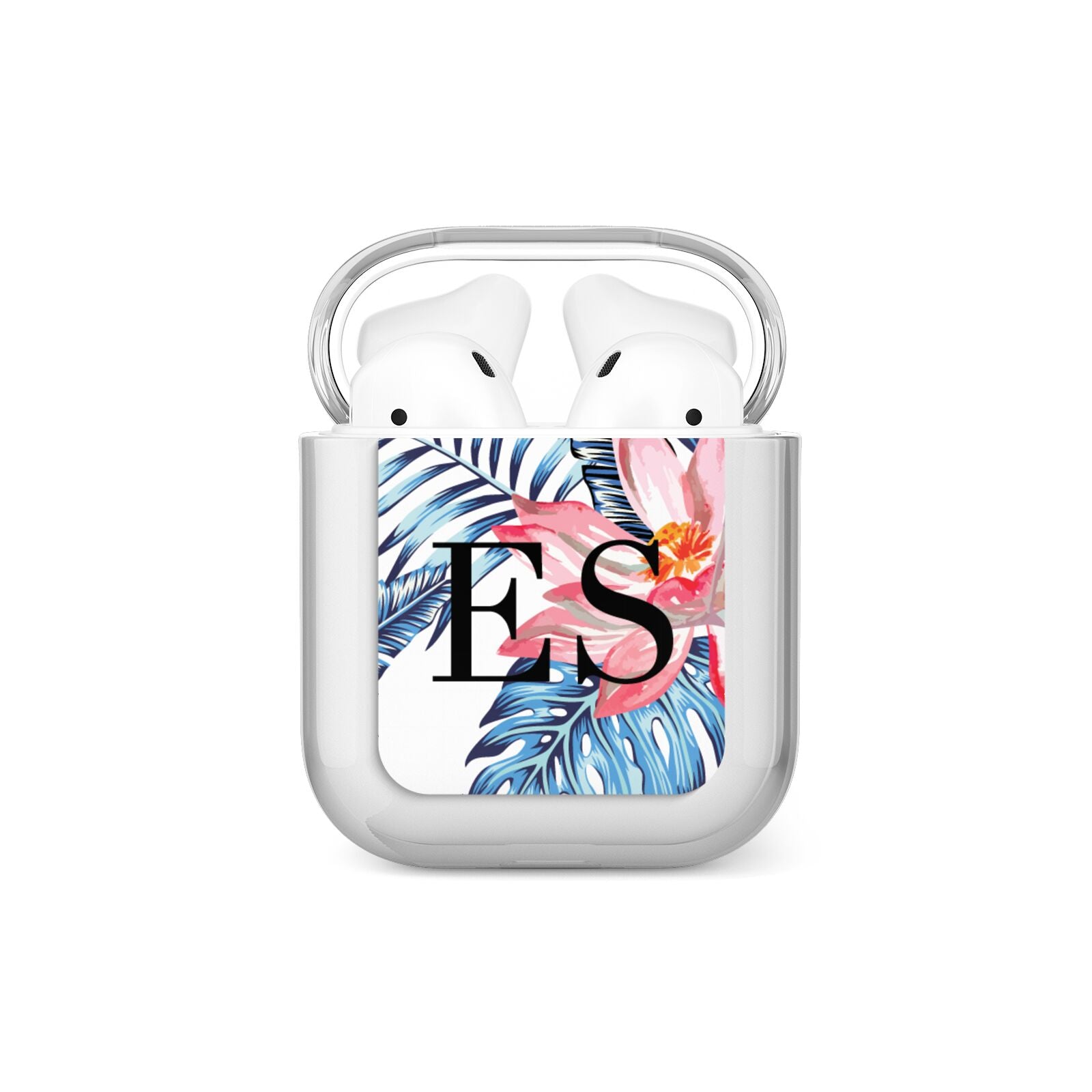 Blue Leaves Pink Flamingos AirPods Case