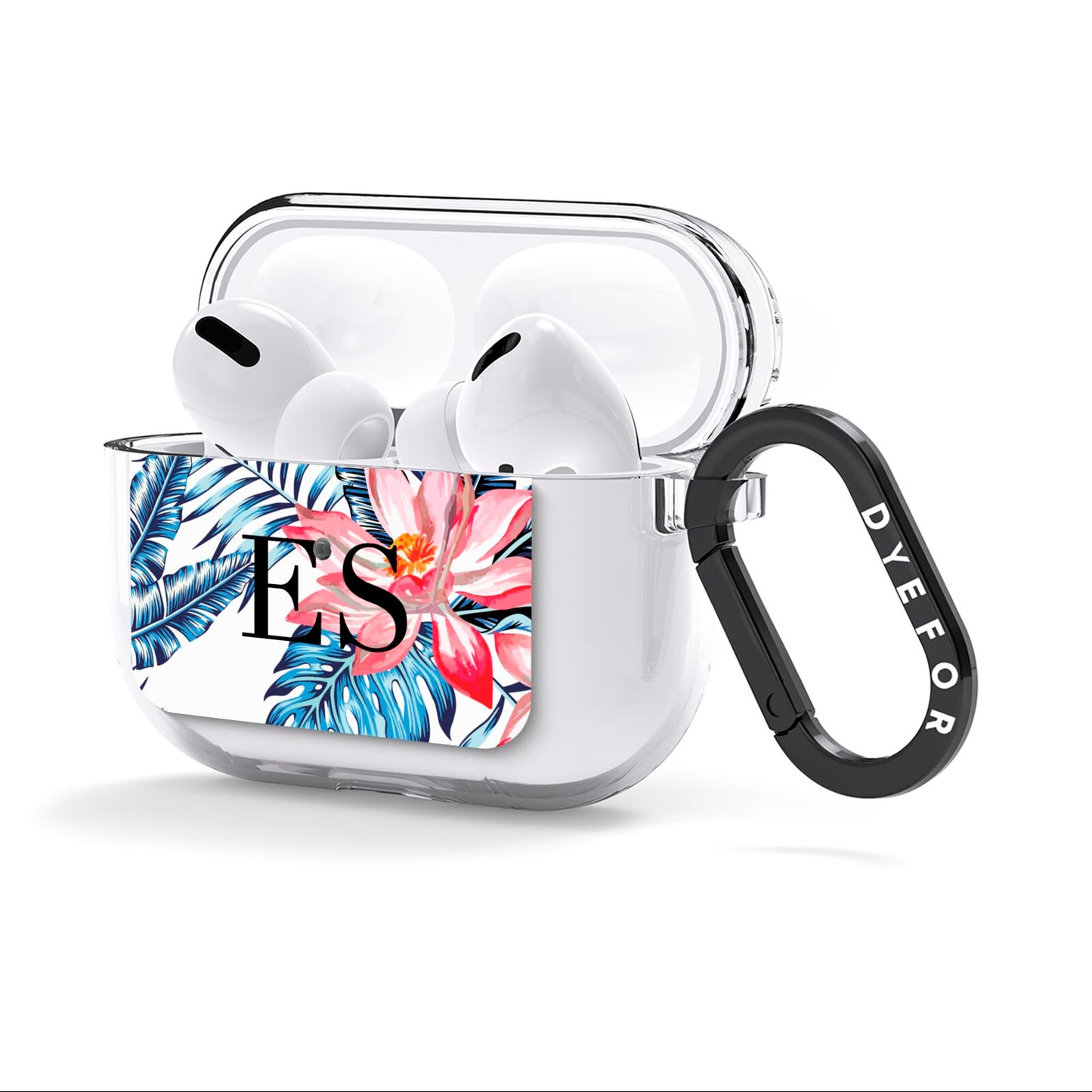 Blue Leaves Pink Flamingos AirPods Clear Case 3rd Gen Side Image