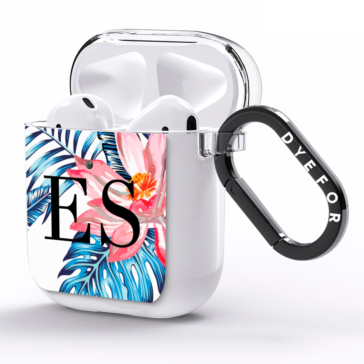 Blue Leaves Pink Flamingos AirPods Clear Case Side Image