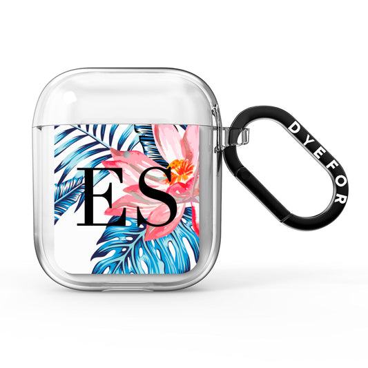 Blue Leaves Pink Flamingos AirPods Clear Case