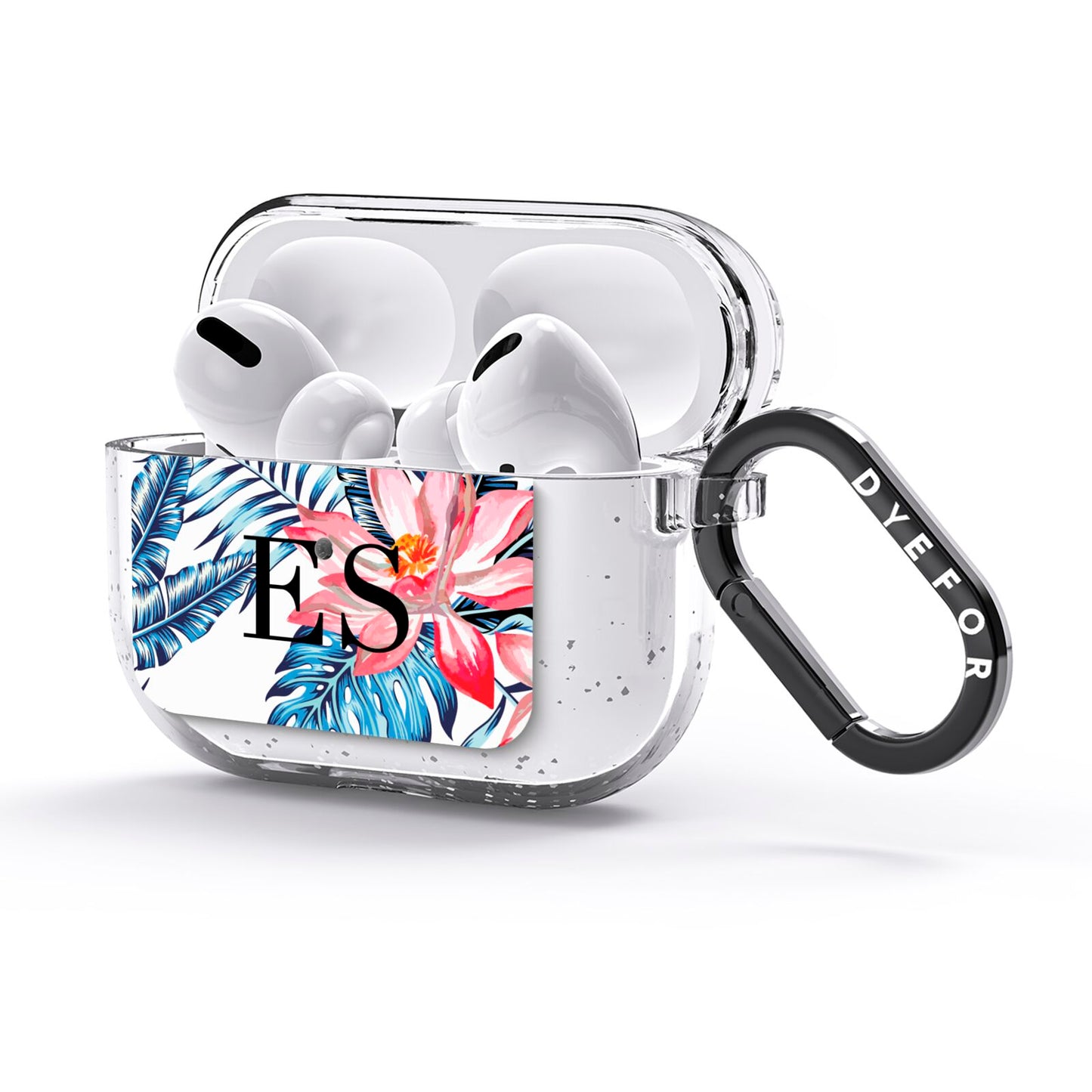 Blue Leaves Pink Flamingos AirPods Glitter Case 3rd Gen Side Image