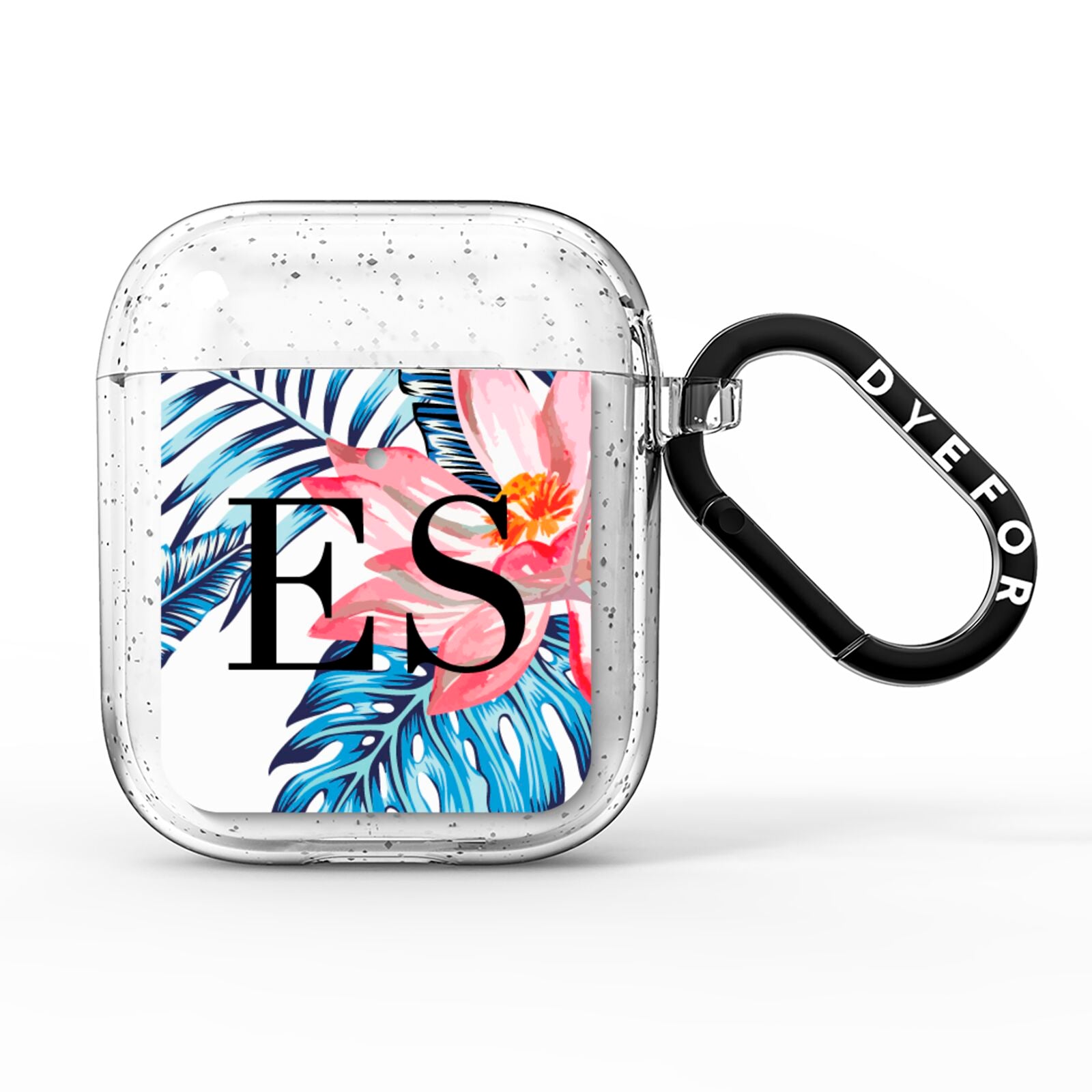 Blue Leaves Pink Flamingos AirPods Glitter Case