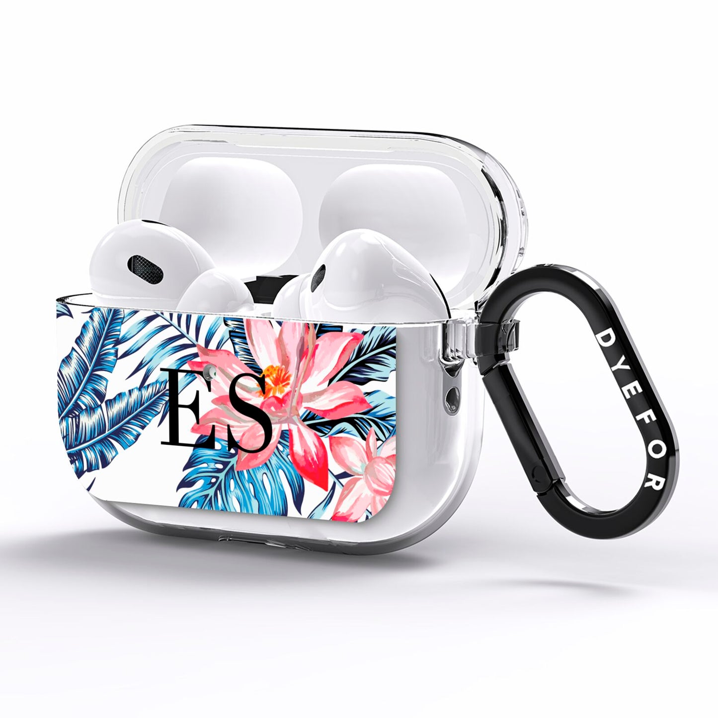 Blue Leaves Pink Flamingos AirPods Pro Clear Case Side Image