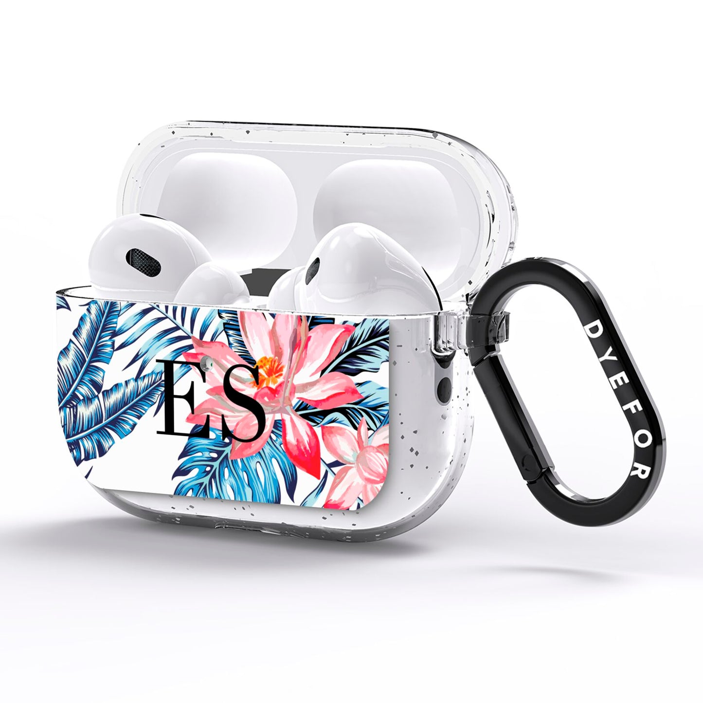 Blue Leaves Pink Flamingos AirPods Pro Glitter Case Side Image