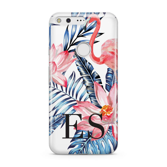 Blue Leaves Pink Flamingos Google Pixel Case