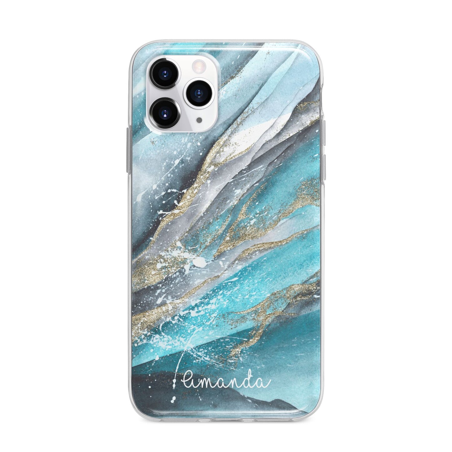 Blue Marble Custom Name Apple iPhone 11 Pro Max in Silver with Bumper Case