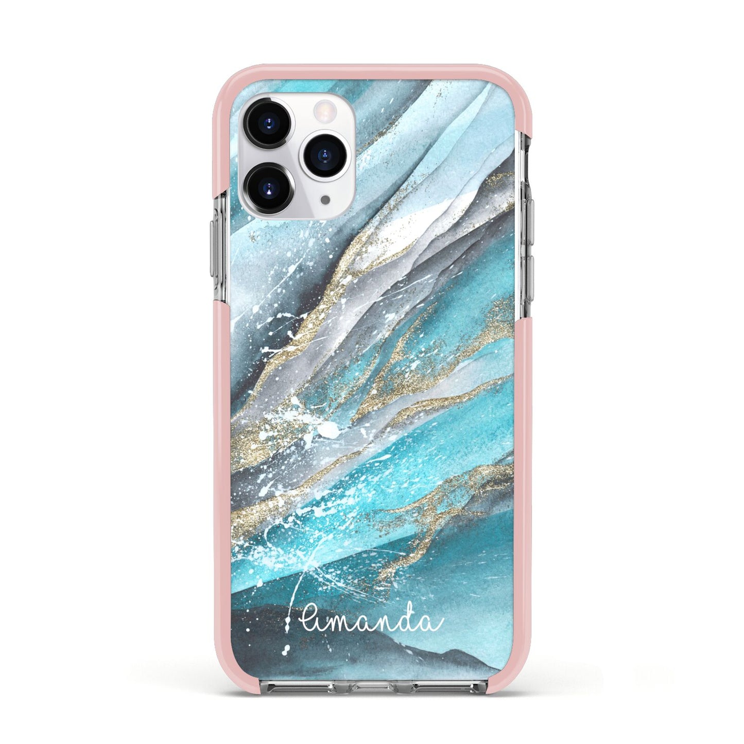 Blue Marble Custom Name Apple iPhone 11 Pro in Silver with Pink Impact Case