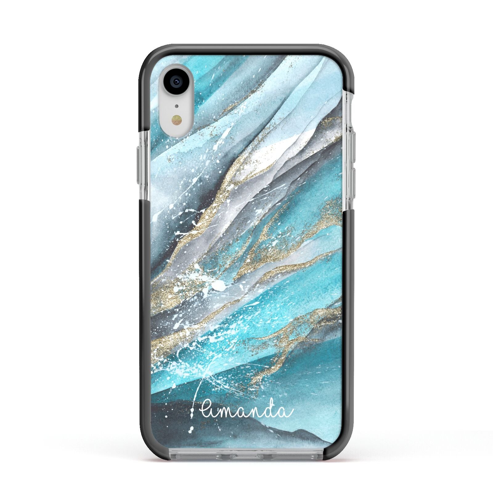 Blue Marble Custom Name Apple iPhone XR Impact Case Black Edge on Silver Phone