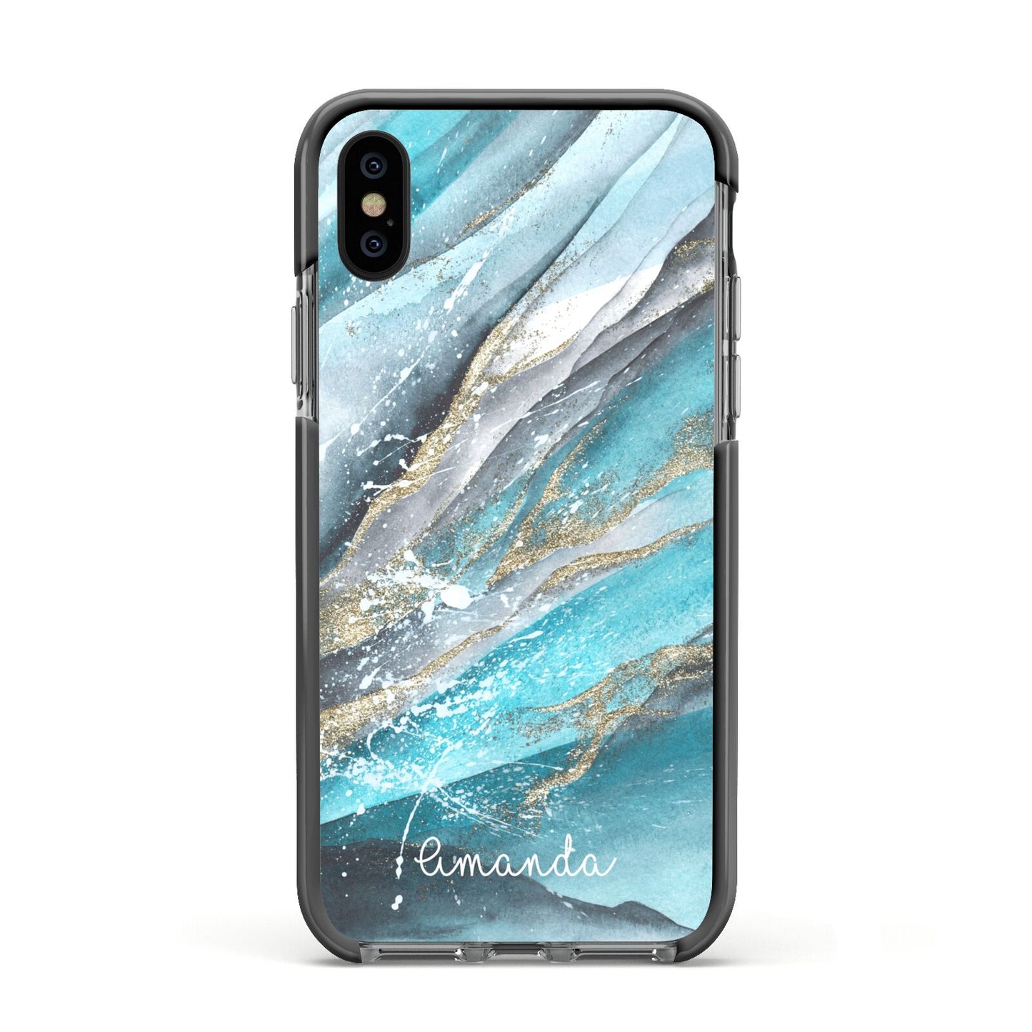 Blue Marble Custom Name Apple iPhone Xs Impact Case Black Edge on Black Phone