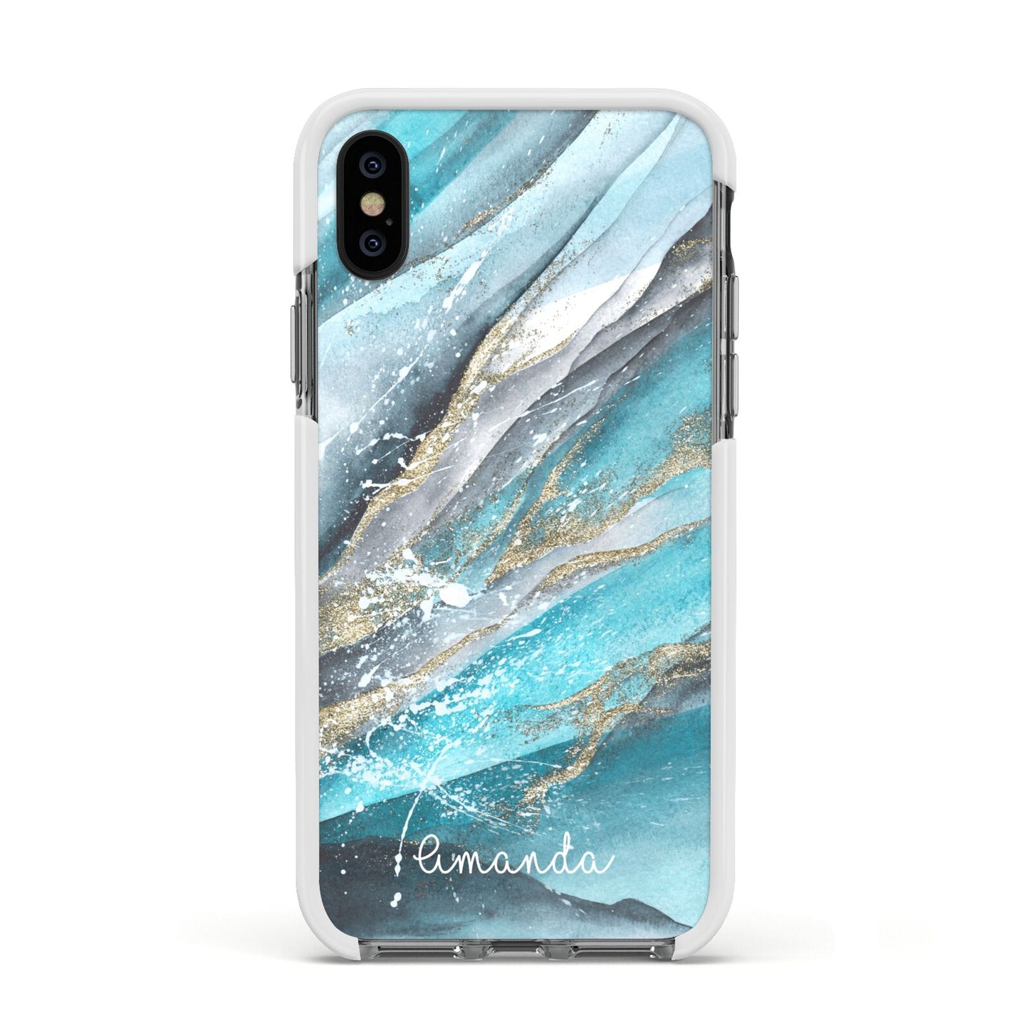 Blue Marble Custom Name Apple iPhone Xs Impact Case White Edge on Black Phone