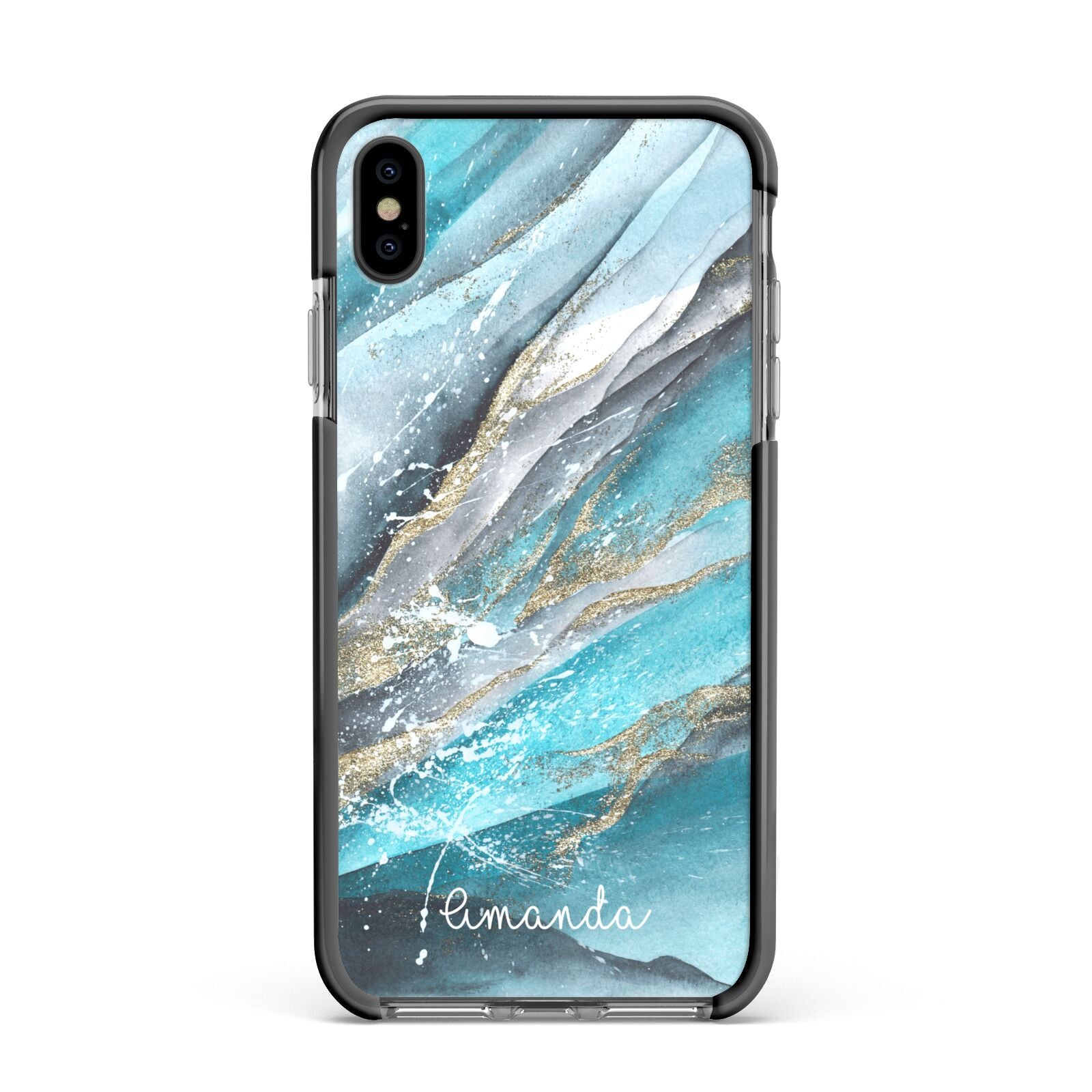 Blue Marble Custom Name Apple iPhone Xs Max Impact Case Black Edge on Black Phone