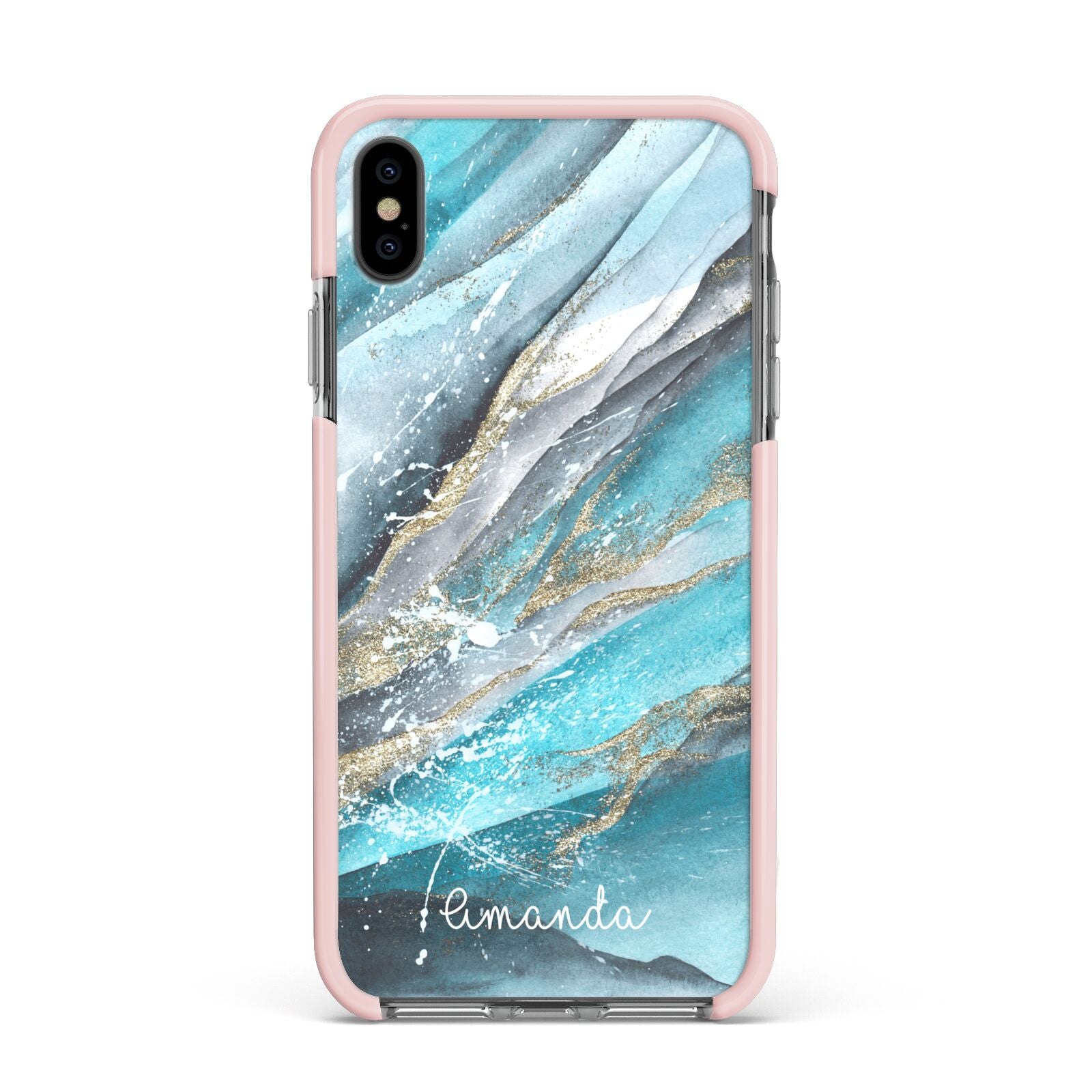 Blue Marble Custom Name Apple iPhone Xs Max Impact Case Pink Edge on Black Phone