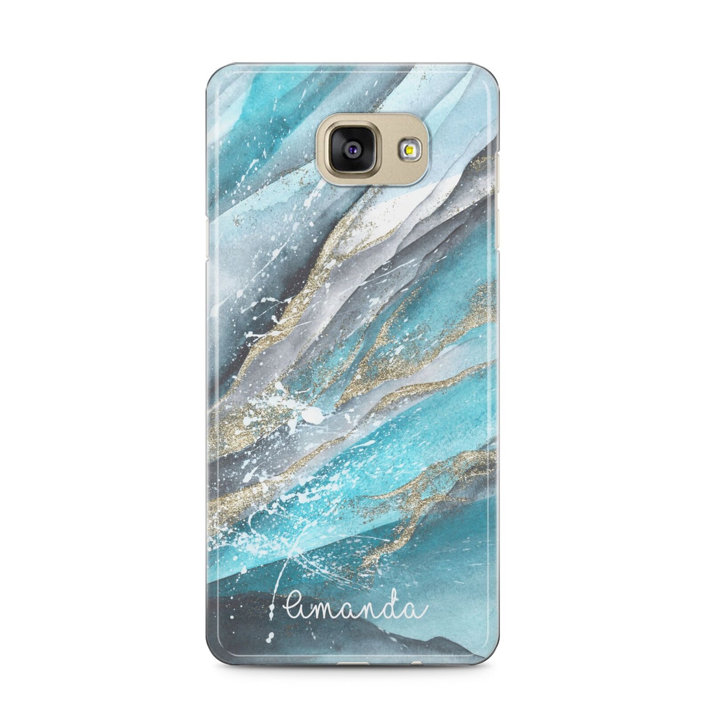 Blue Marble Custom Name Samsung Galaxy A5 2016 Case on gold phone