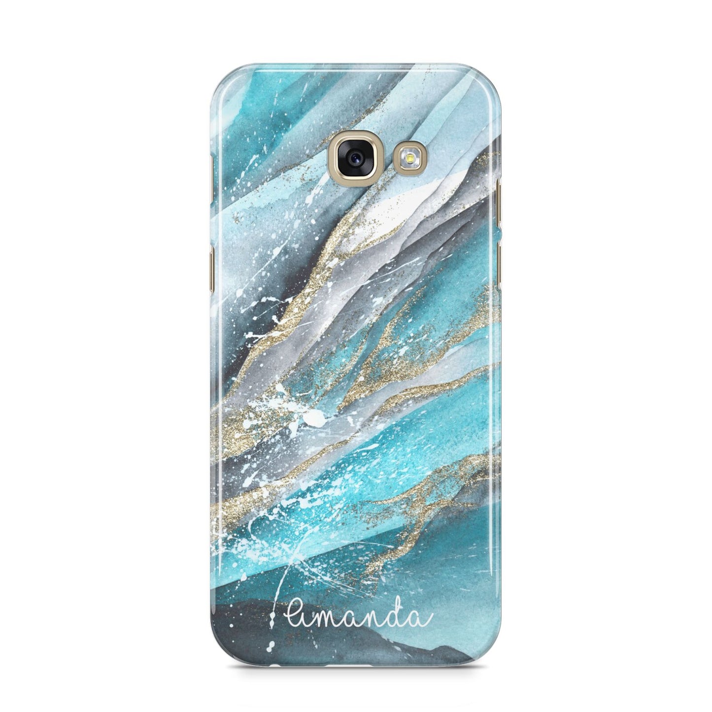 Blue Marble Custom Name Samsung Galaxy A5 2017 Case on gold phone