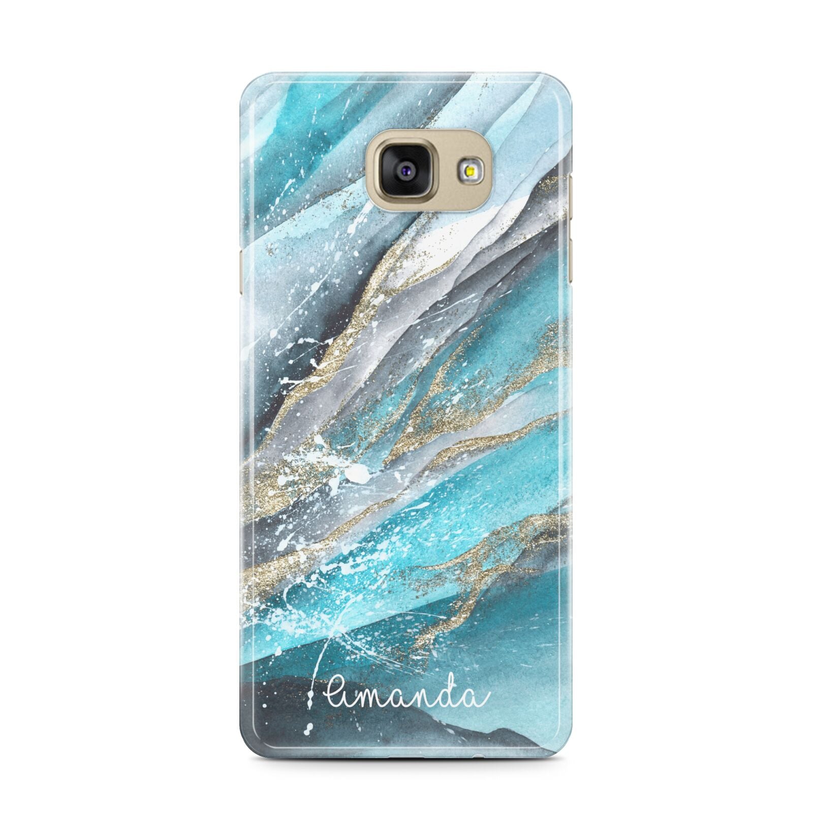 Blue Marble Custom Name Samsung Galaxy A7 2016 Case on gold phone