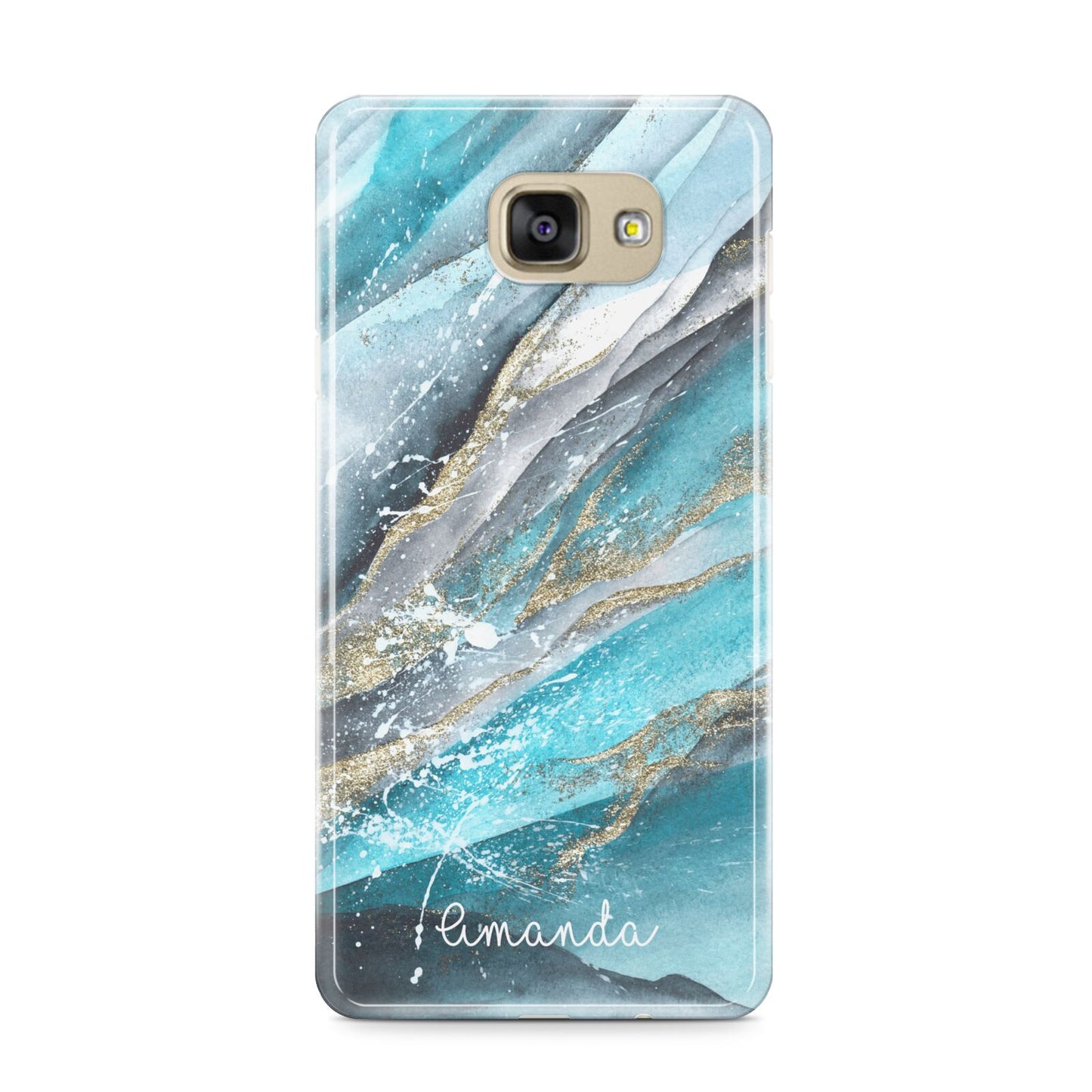 Blue Marble Custom Name Samsung Galaxy A9 2016 Case on gold phone