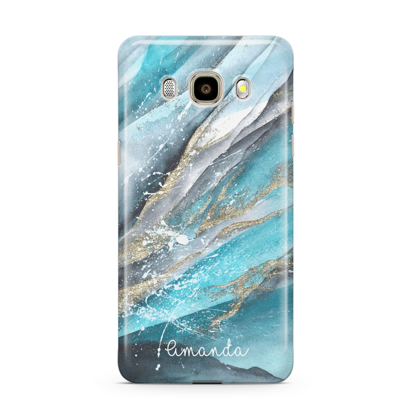 Blue Marble Custom Name Samsung Galaxy J7 2016 Case on gold phone