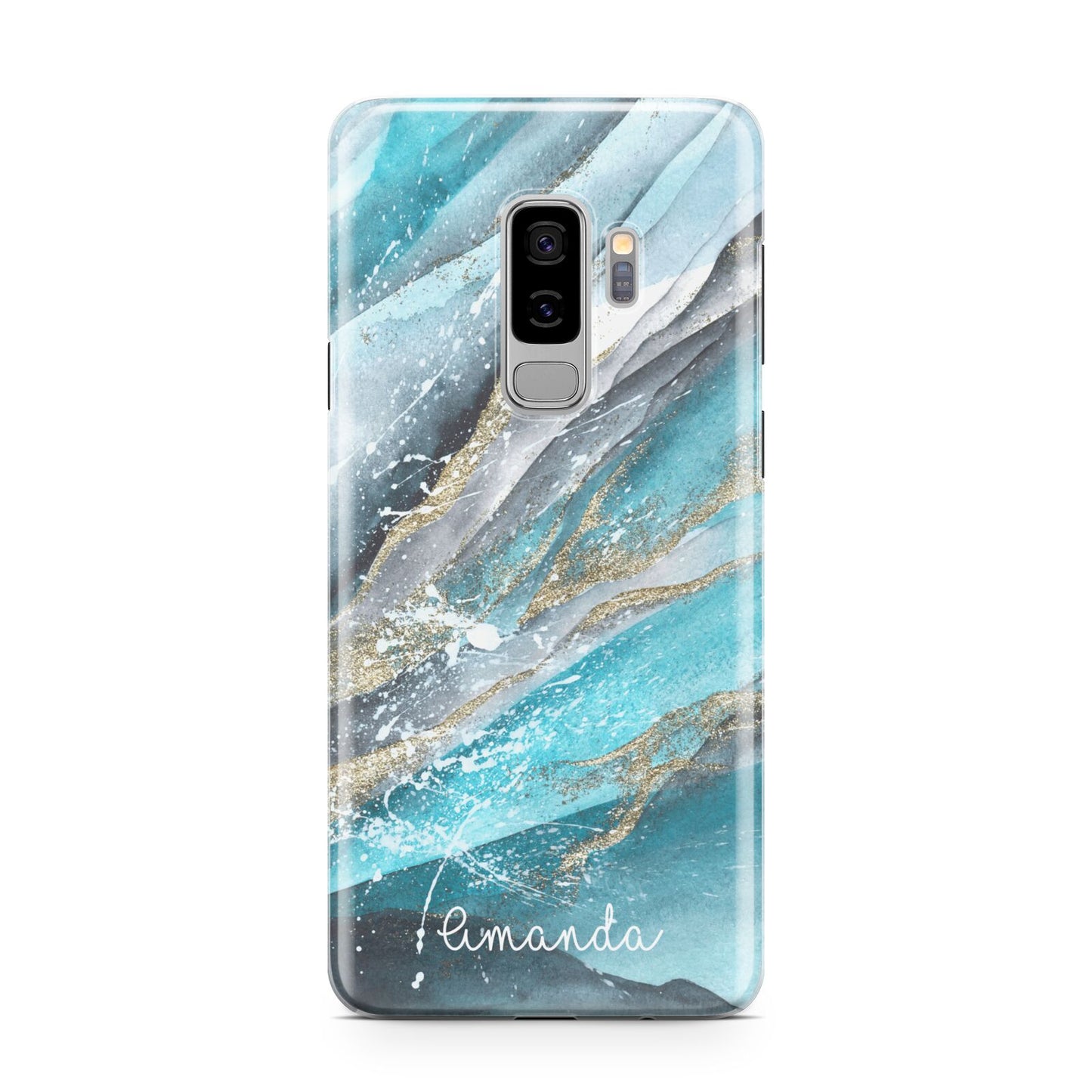 Blue Marble Custom Name Samsung Galaxy S9 Plus Case on Silver phone