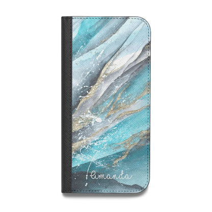 Blue Marble Custom Name Vegan Leather Flip iPhone Case