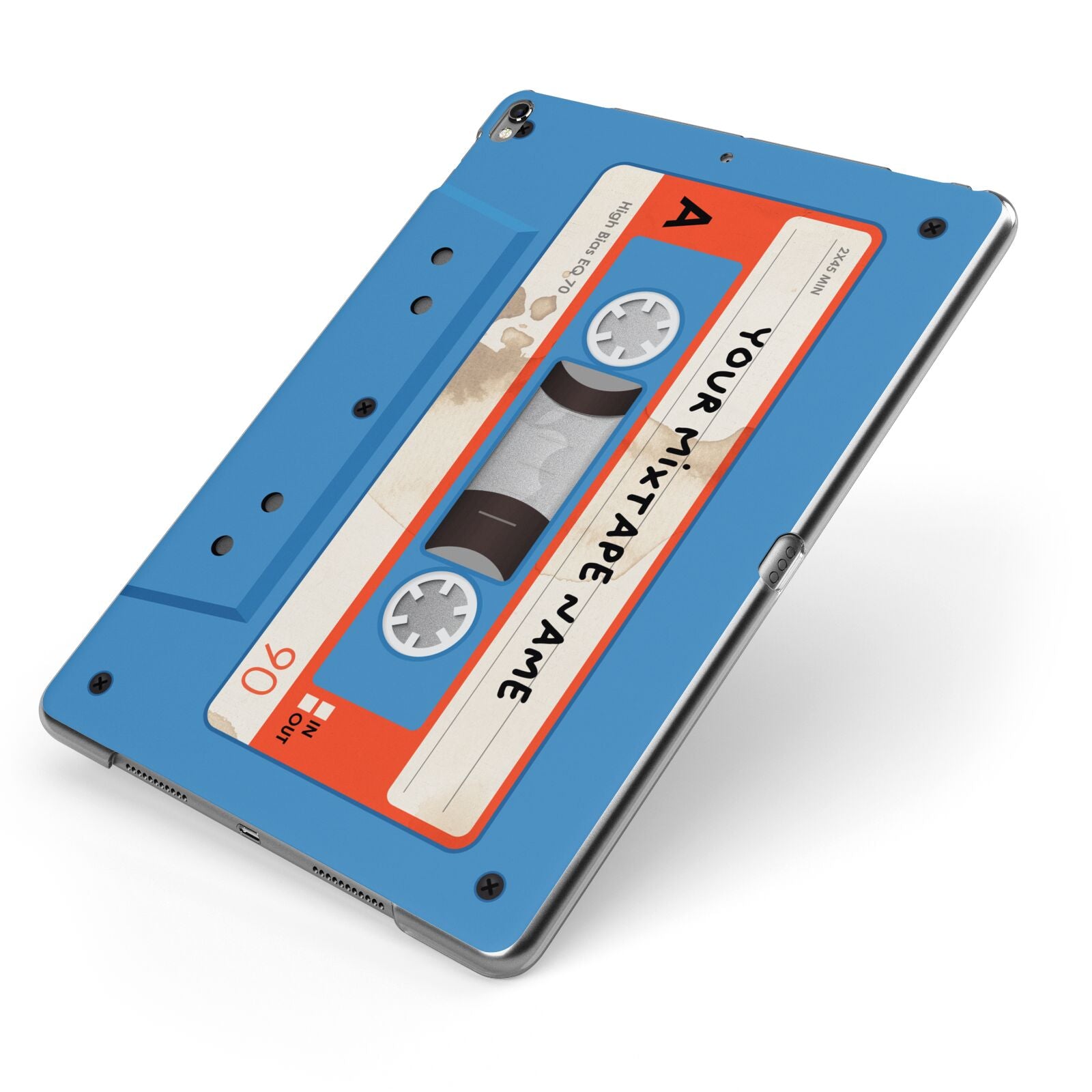 Blue Mixtape Custom Apple iPad Case on Grey iPad Side View