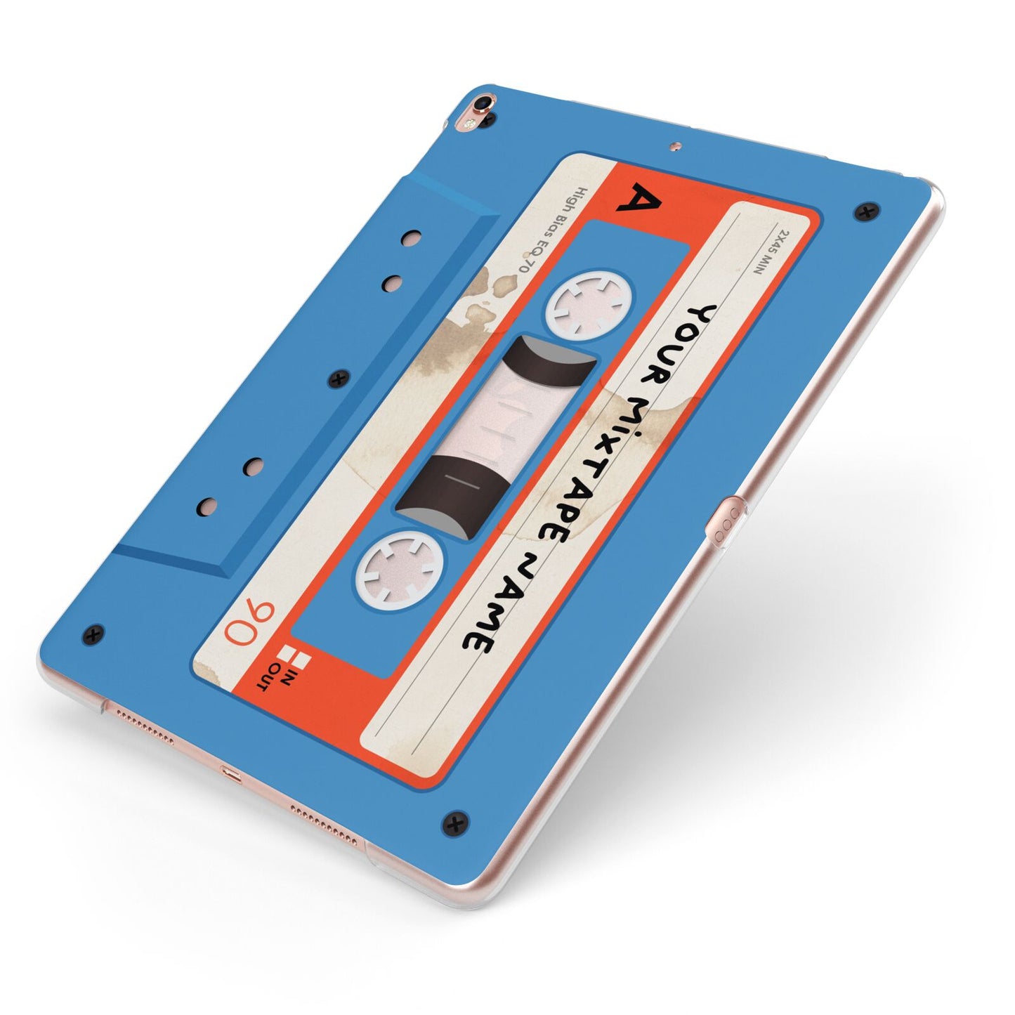 Blue Mixtape Custom Apple iPad Case on Rose Gold iPad Side View