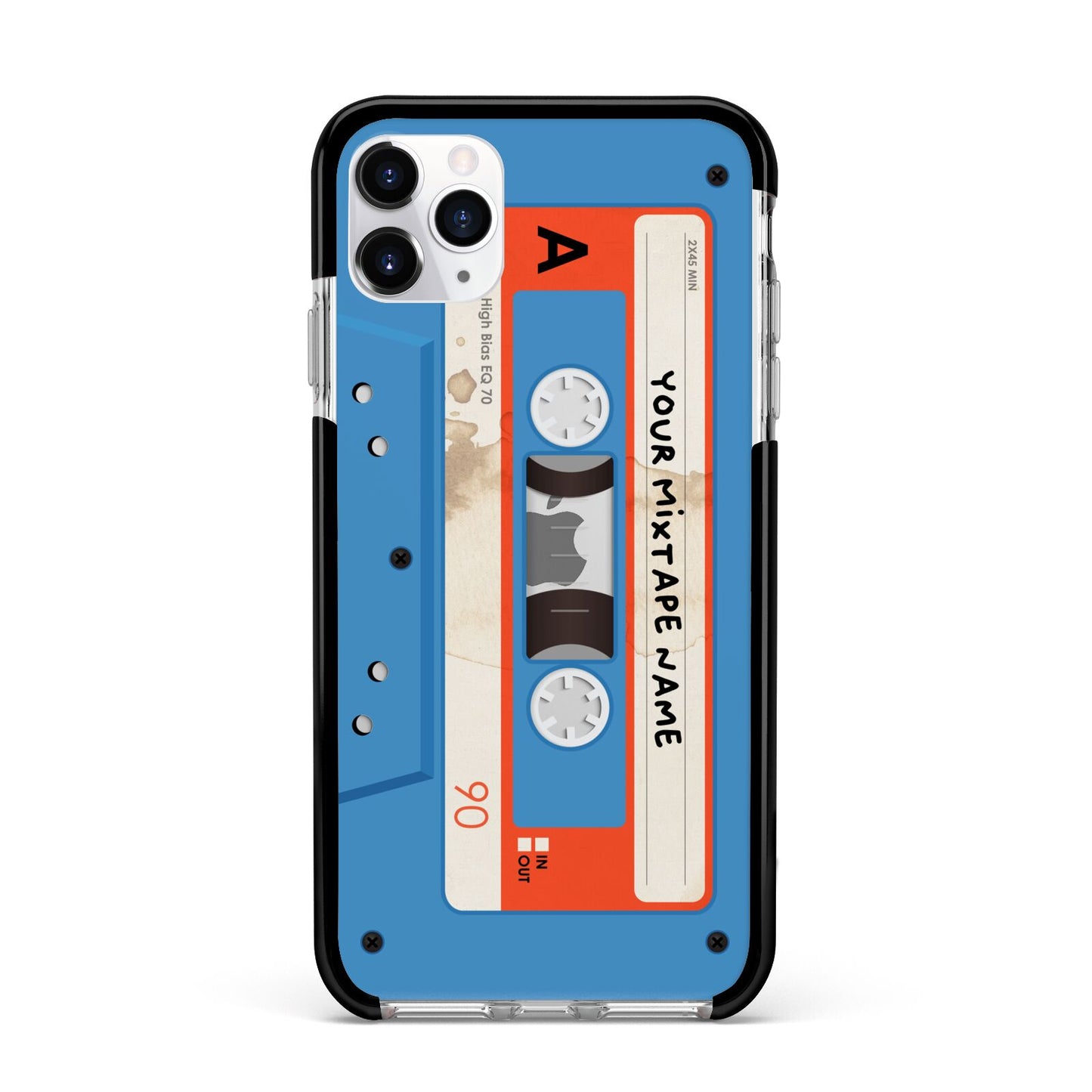 Blue Mixtape Custom Apple iPhone 11 Pro Max in Silver with Black Impact Case