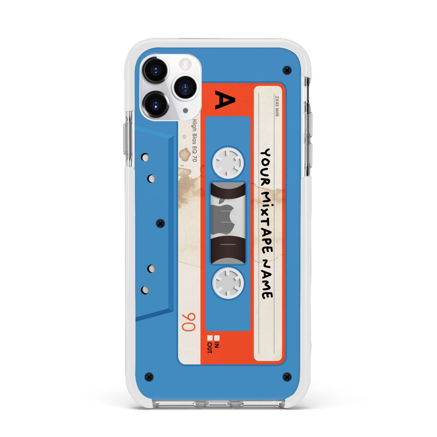 Blue Mixtape Custom Apple iPhone 11 Pro Max in Silver with White Impact Case