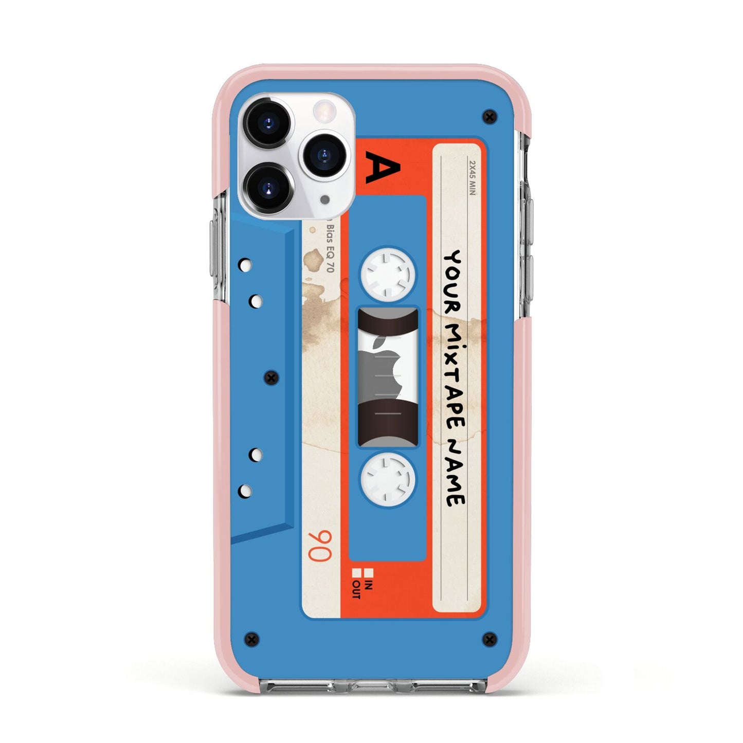 Blue Mixtape Custom Apple iPhone 11 Pro in Silver with Pink Impact Case