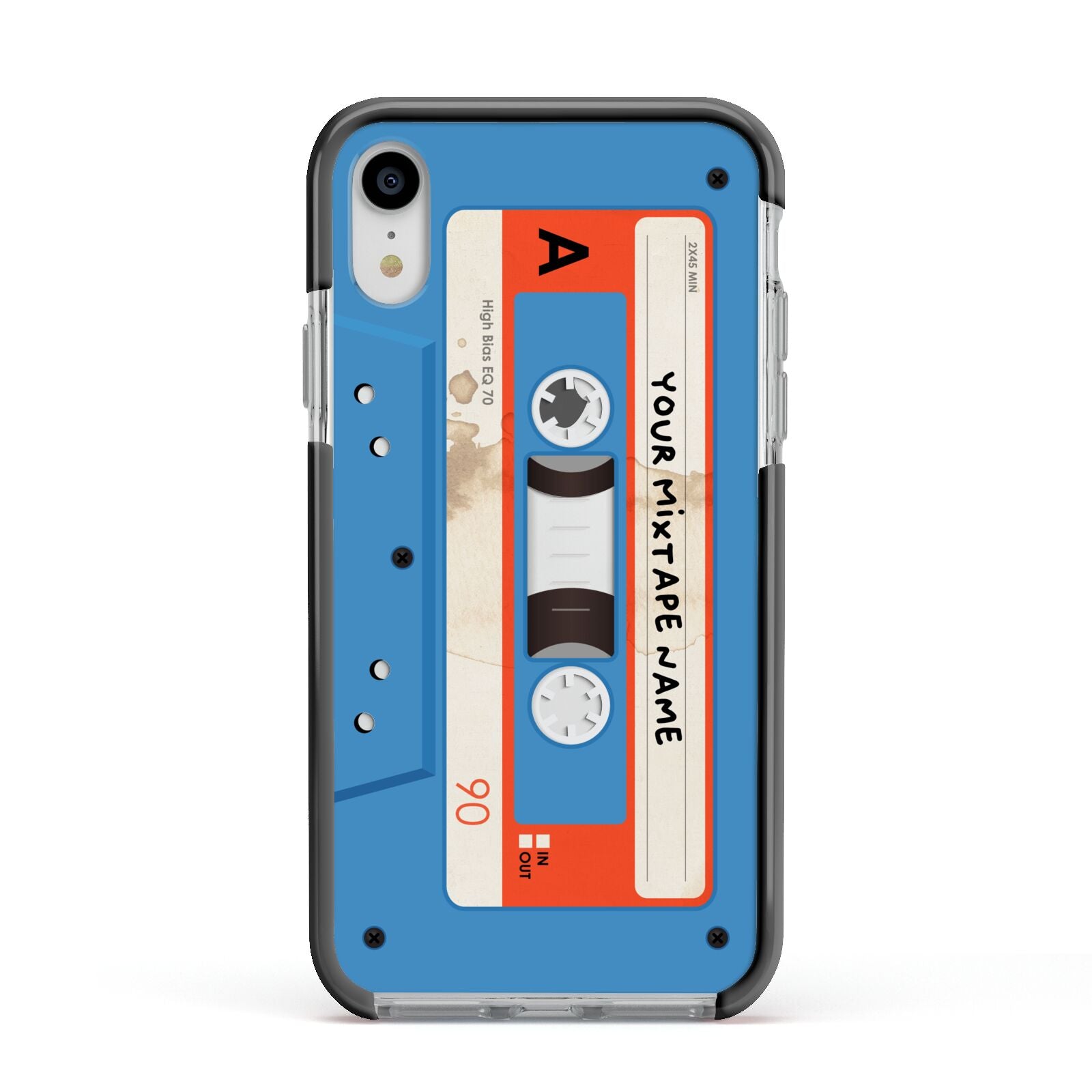 Blue Mixtape Custom Apple iPhone XR Impact Case Black Edge on Silver Phone