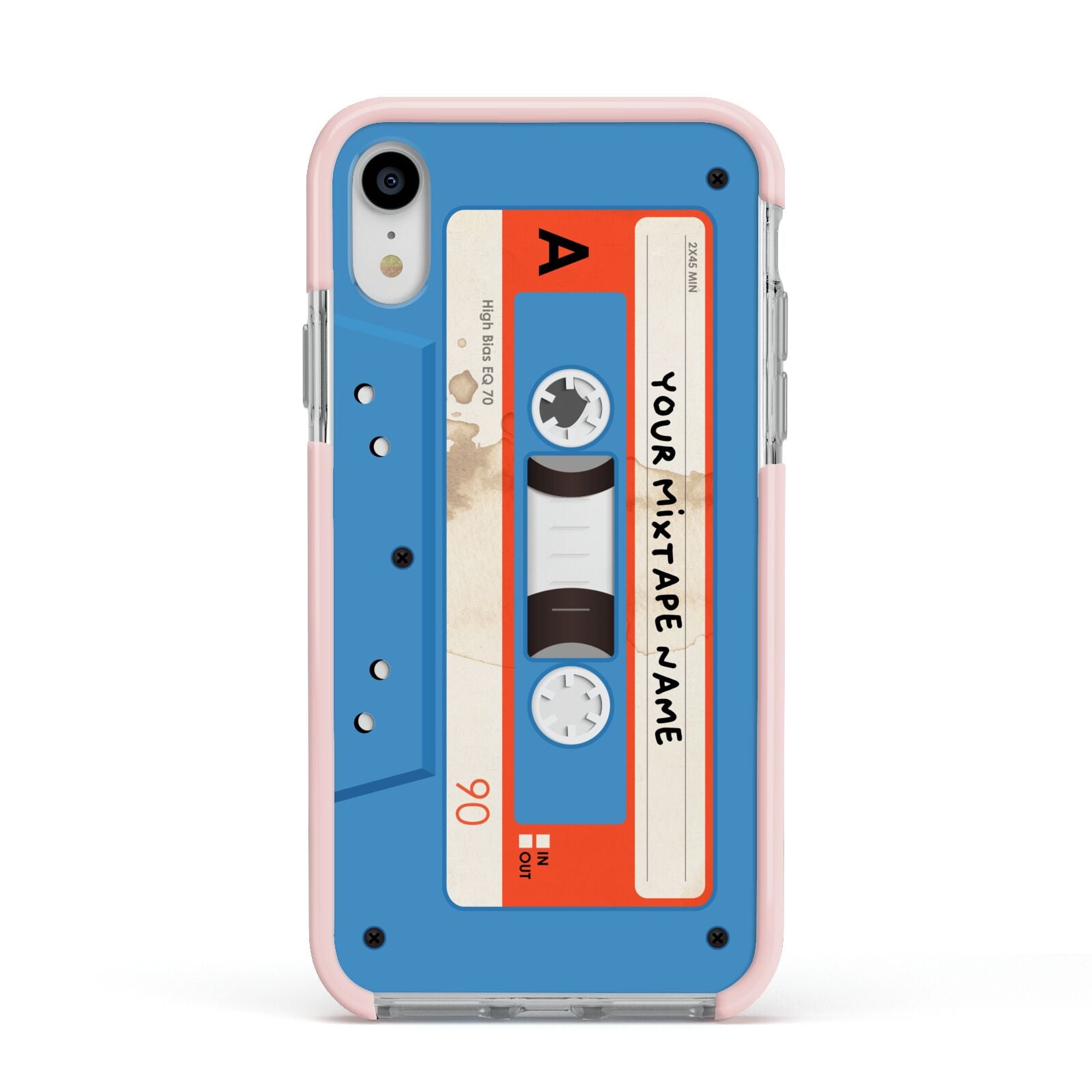 Blue Mixtape Custom Apple iPhone XR Impact Case Pink Edge on Silver Phone