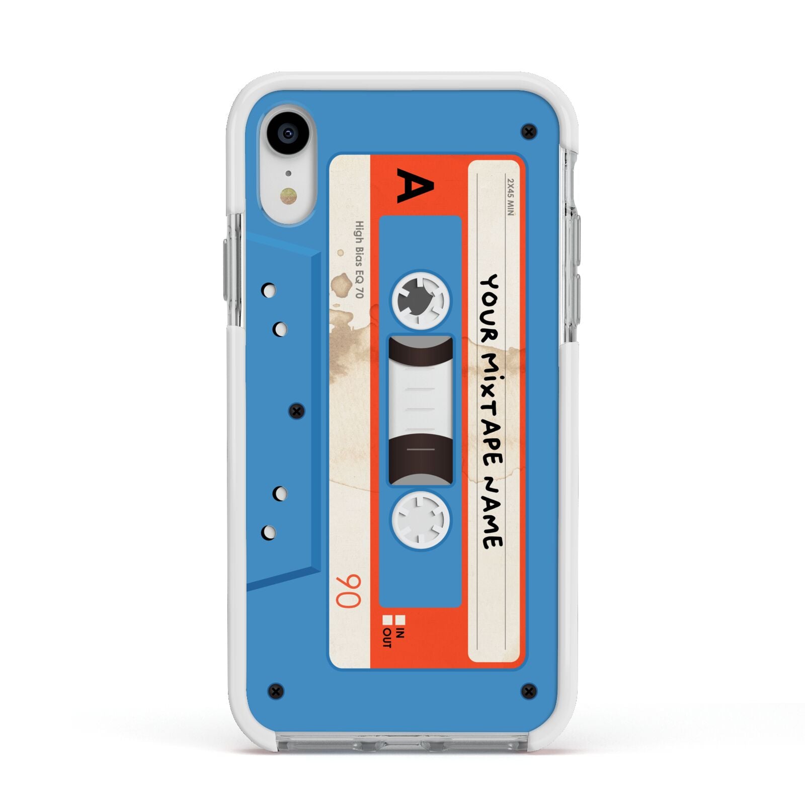 Blue Mixtape Custom Apple iPhone XR Impact Case White Edge on Silver Phone